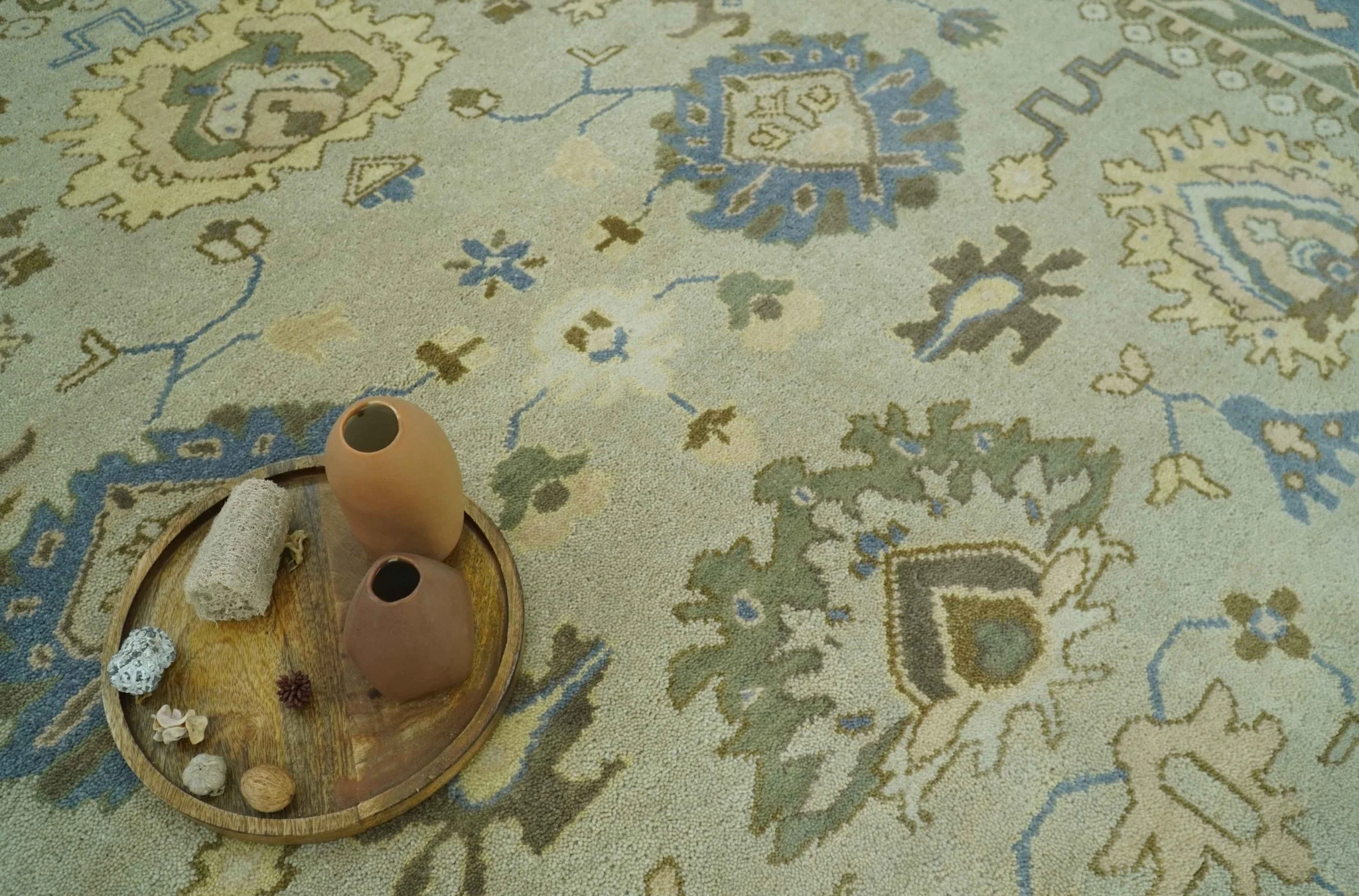Antique Style Silver, Blue and Green 8x10 Hand Knotted Traditional Oushak wool area rug - Image 8