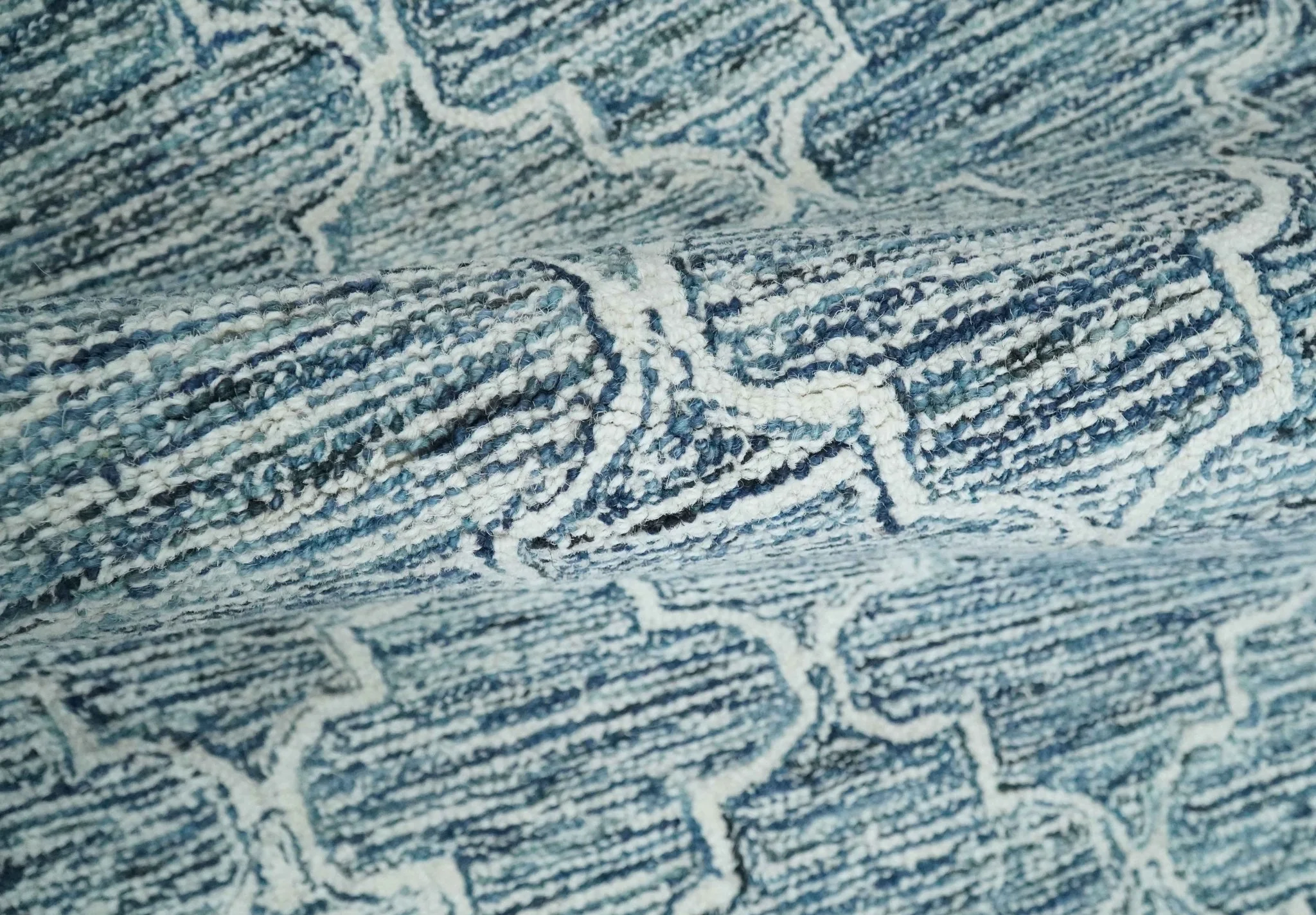 Silver, Blue and Ivory Modern Geometric Hand Tufted Multi Size Natural Wool Rug - Image 4