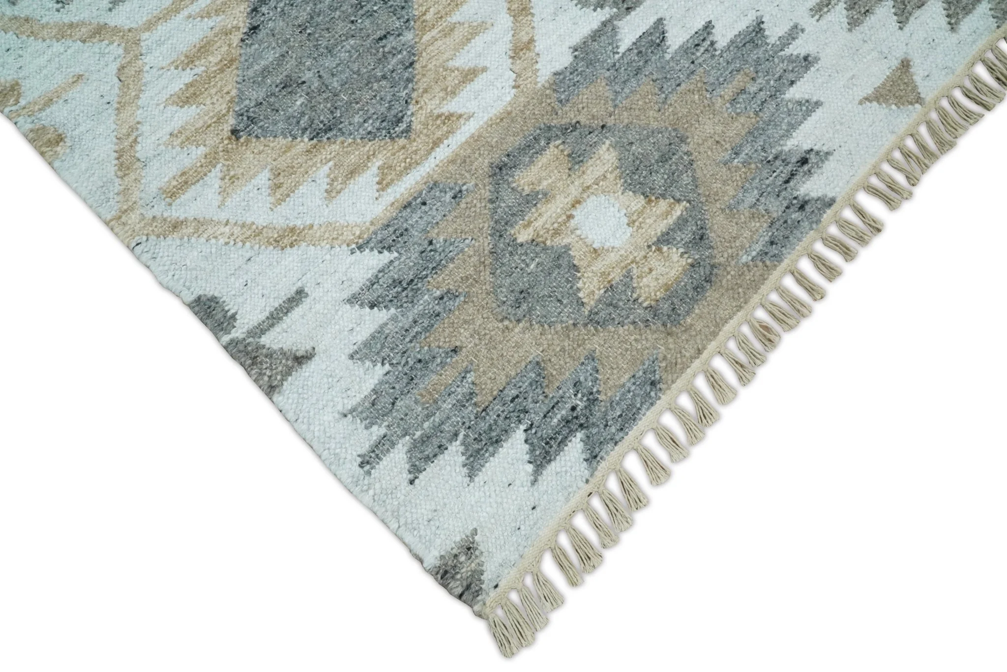 Silver, Brown and Gray Kilim Rug made with Fine wool and Viscose | SE4 - Image 4