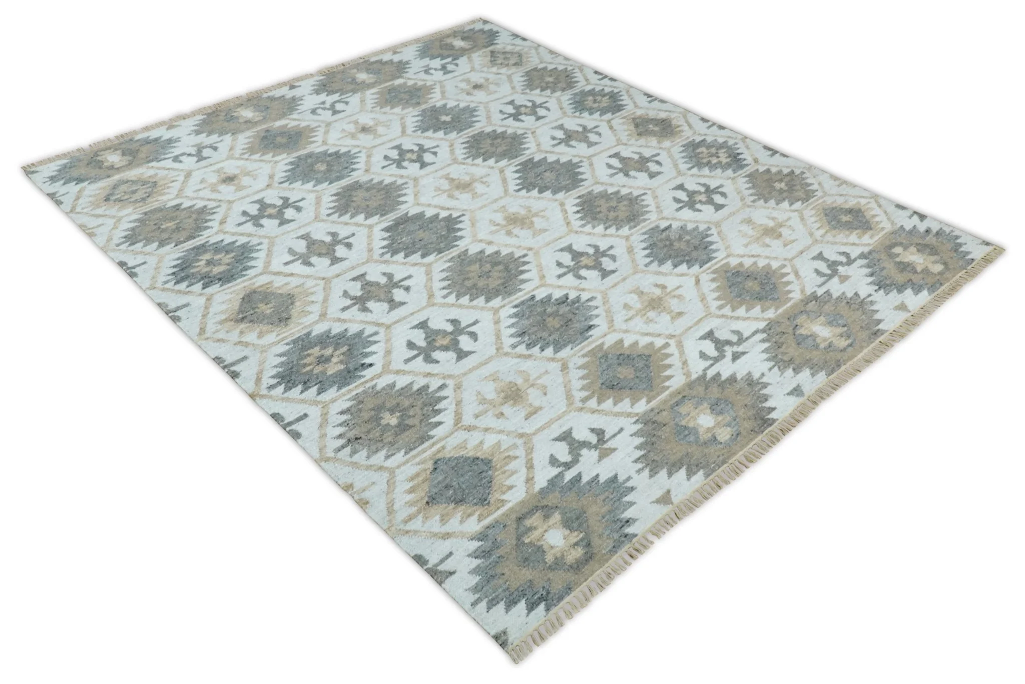 Silver, Brown and Gray Kilim Rug made with Fine wool and Viscose | SE4 - Image 5
