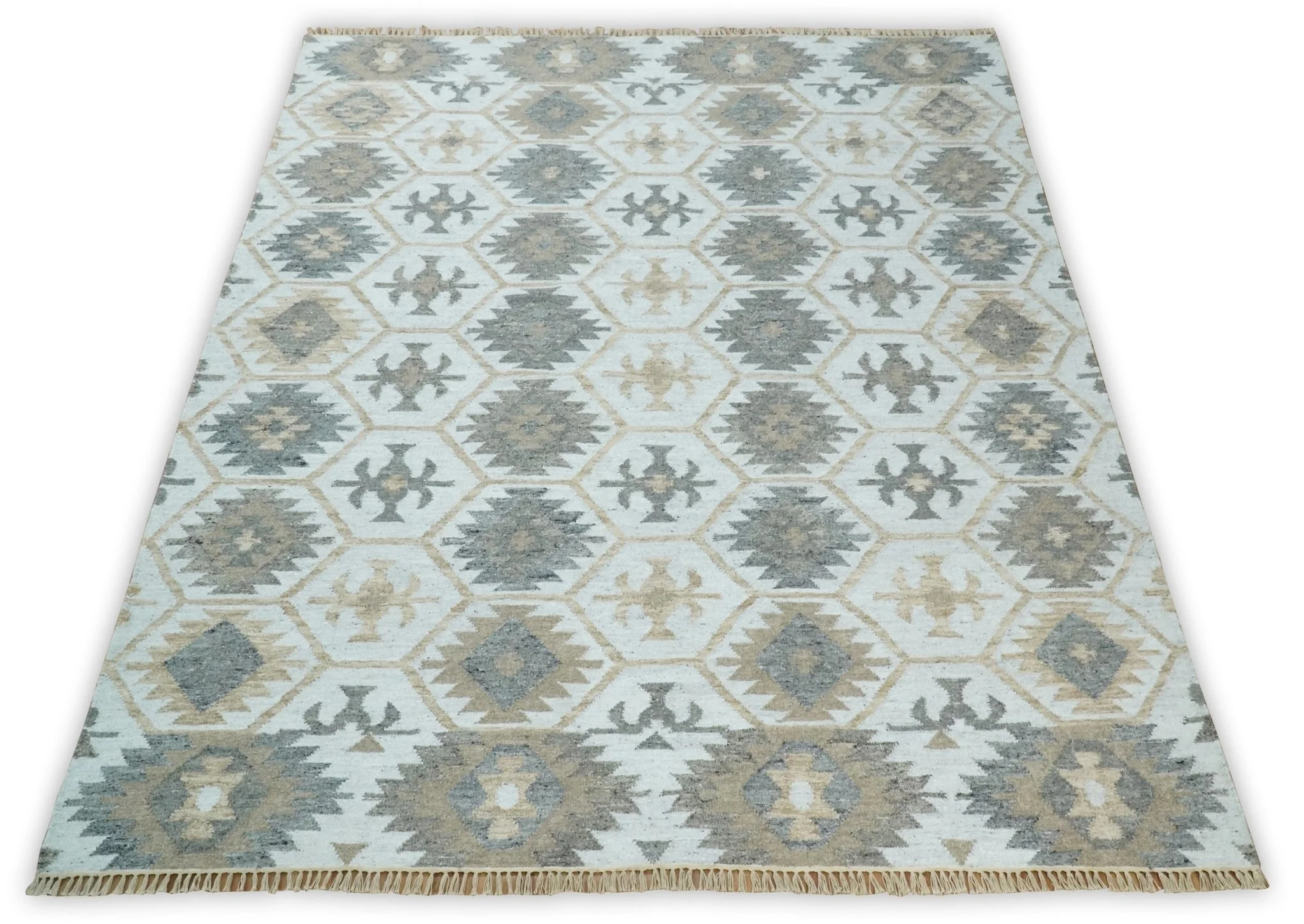 Silver, Brown and Gray Kilim Rug made with Fine wool and Viscose | SE4 - Image 6