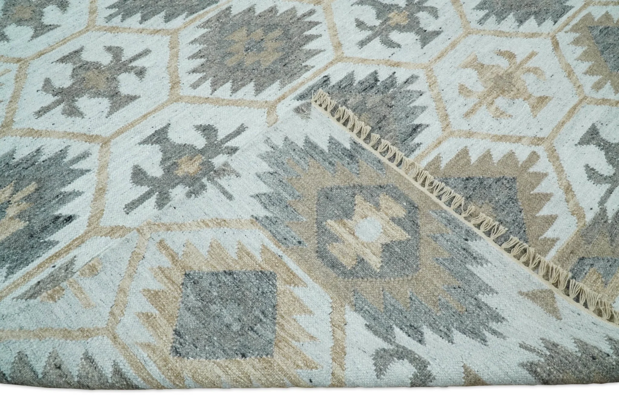 Silver, Brown and Gray Kilim Rug made with Fine wool and Viscose | SE4 - Image 8