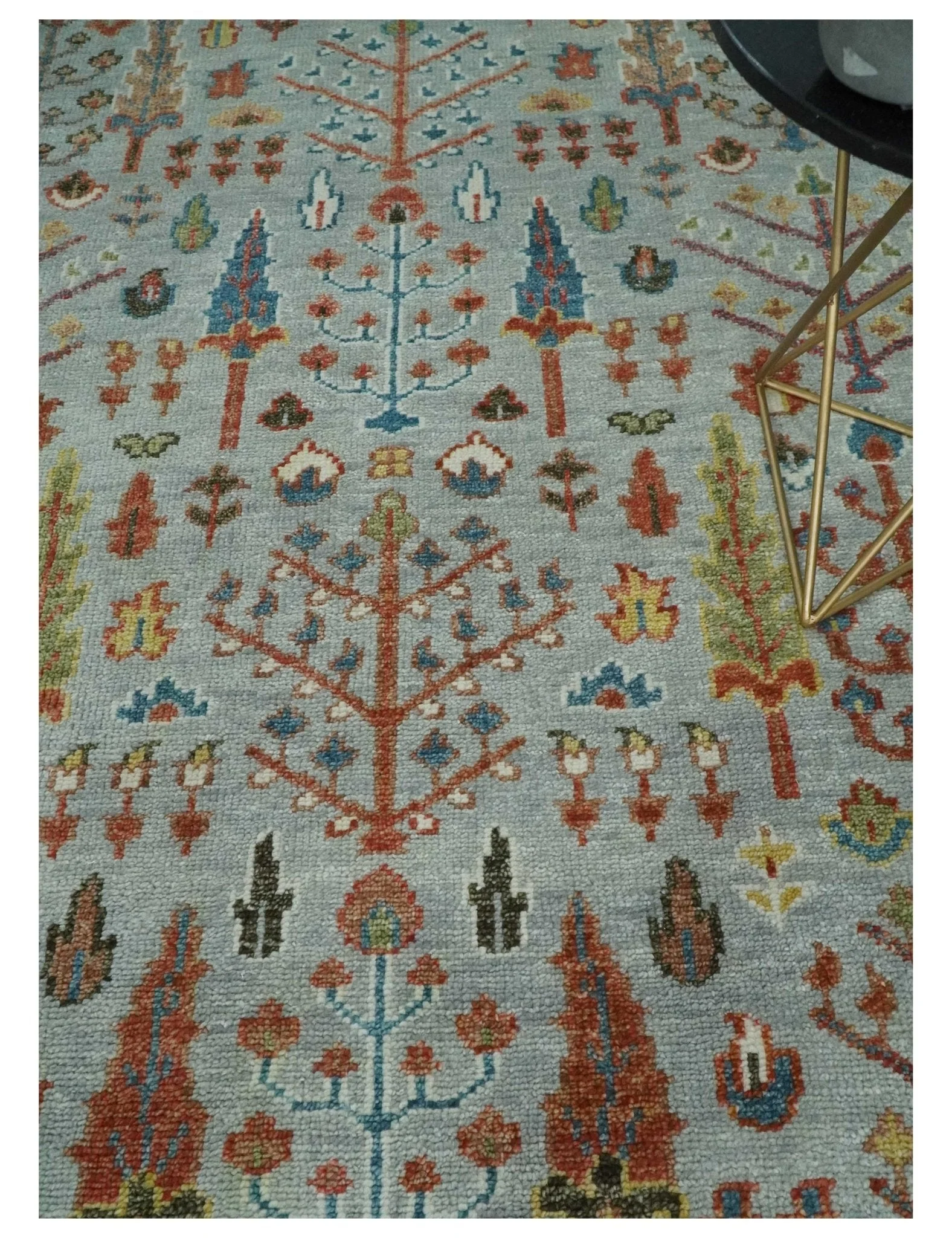 Ready to Ship Tree of Life Hand Knotted Silver, Brown and Rust Traditional Oushak Wool Rug - Image 2