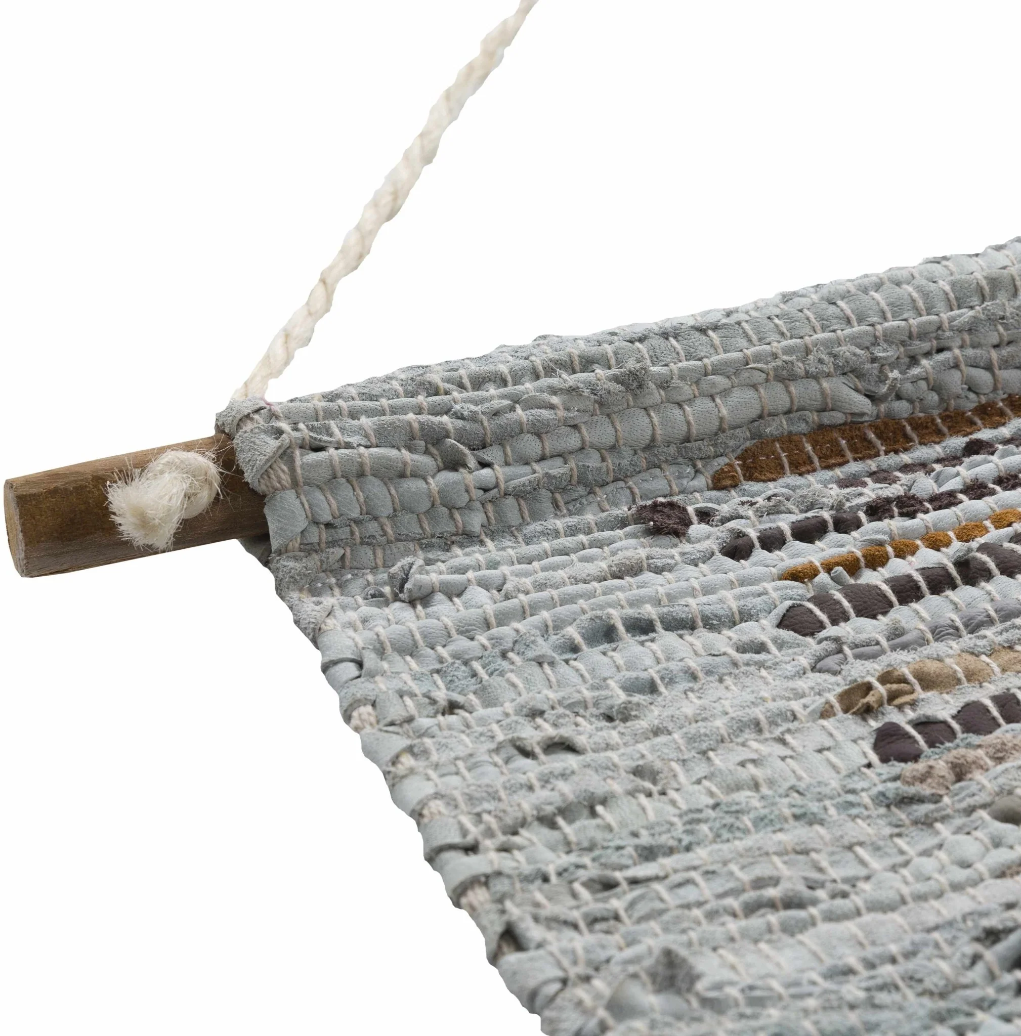 Hand Woven Modern Abstract Silver, Camel, Brown and Charcoal leather Wall Hanging, Perfect for Home decor - Image 3
