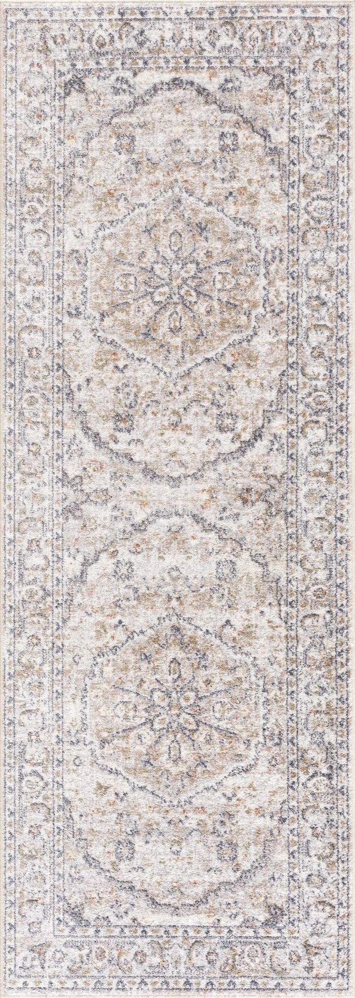 Silver, Charcoal and Beige Medallion Traditional Design Washable Area Rug - Image 5