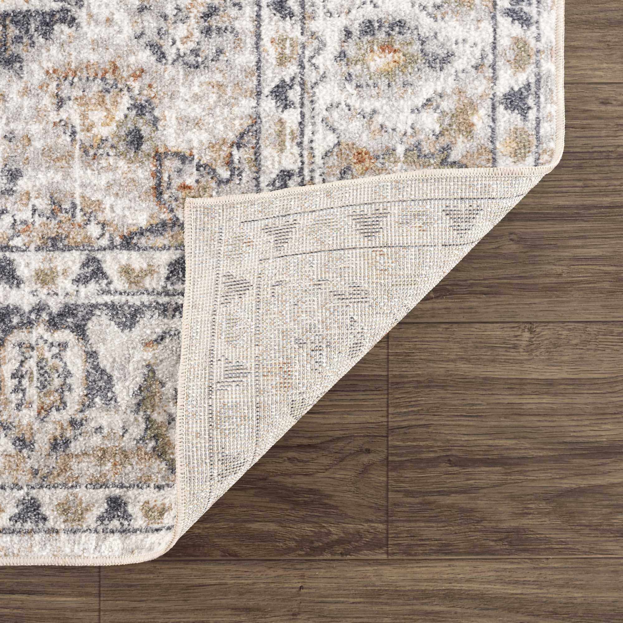 Silver, Charcoal and Beige Medallion Traditional Design Washable Area Rug - Image 6