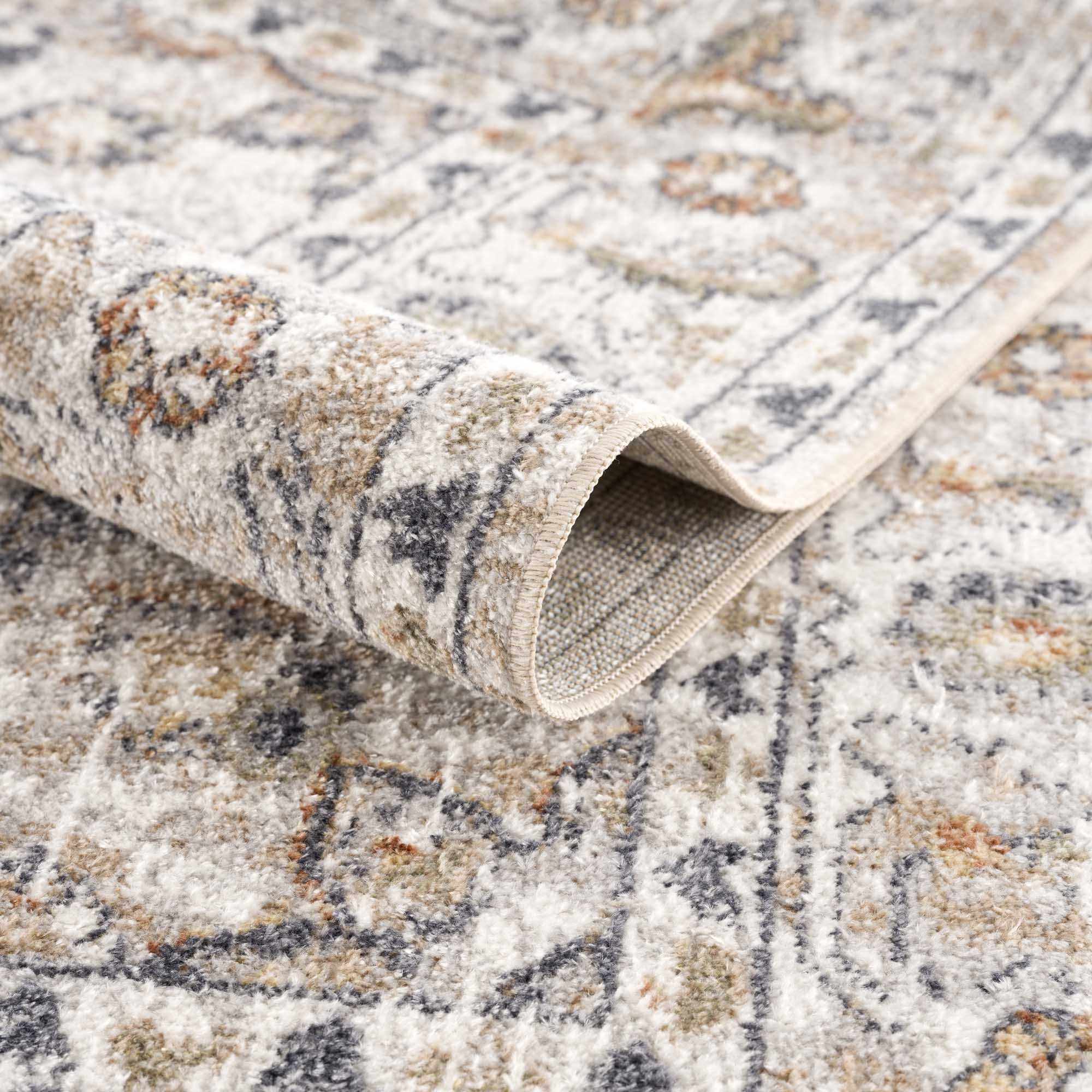 Silver, Charcoal and Beige Medallion Traditional Design Washable Area Rug - Image 7