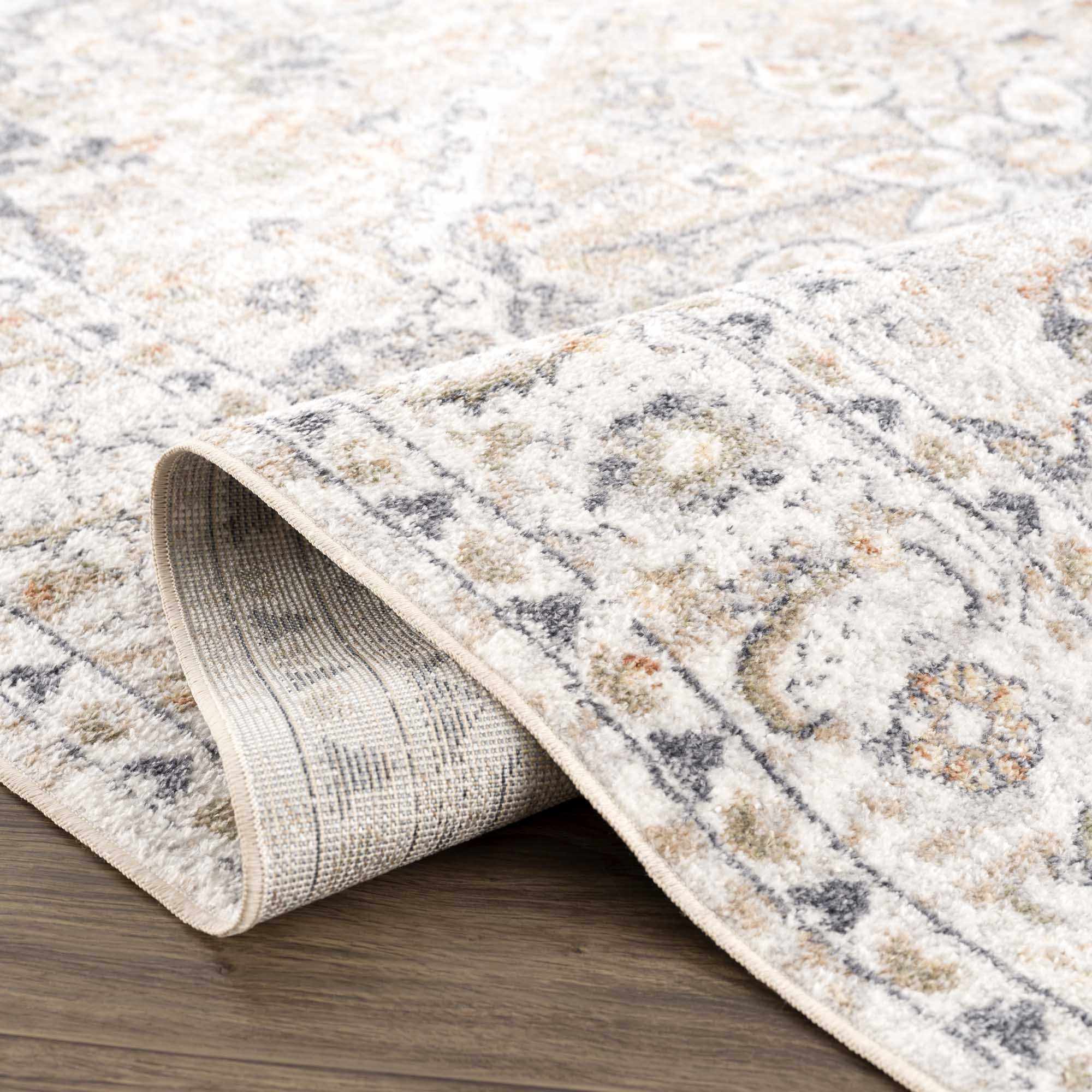 Silver, Charcoal and Beige Medallion Traditional Design Washable Area Rug - Image 8