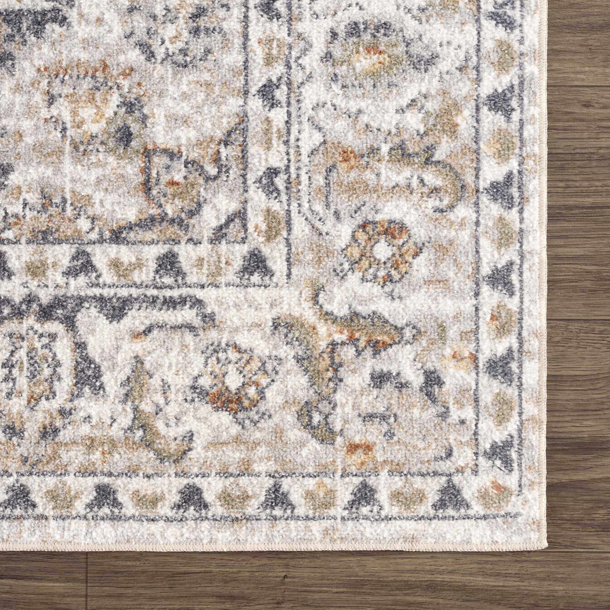 Silver, Charcoal and Beige Medallion Traditional Design Washable Area Rug - Image 9