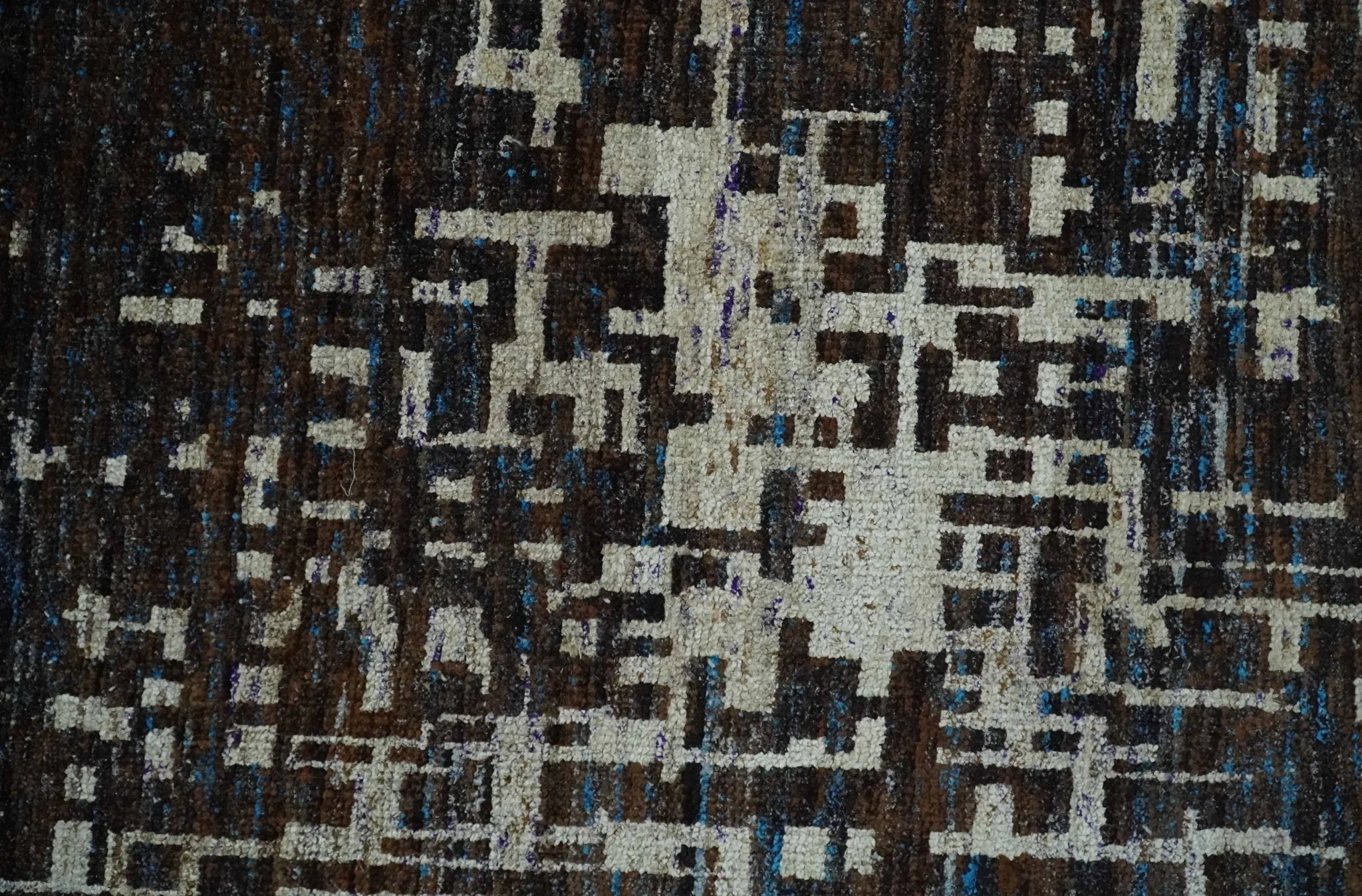 5x8 and 9x12 Hand Knotted Silver, Charcoal and Brown Modern Abstract Contemporary Recycled Silk Area Rug | OP29 - Image 12