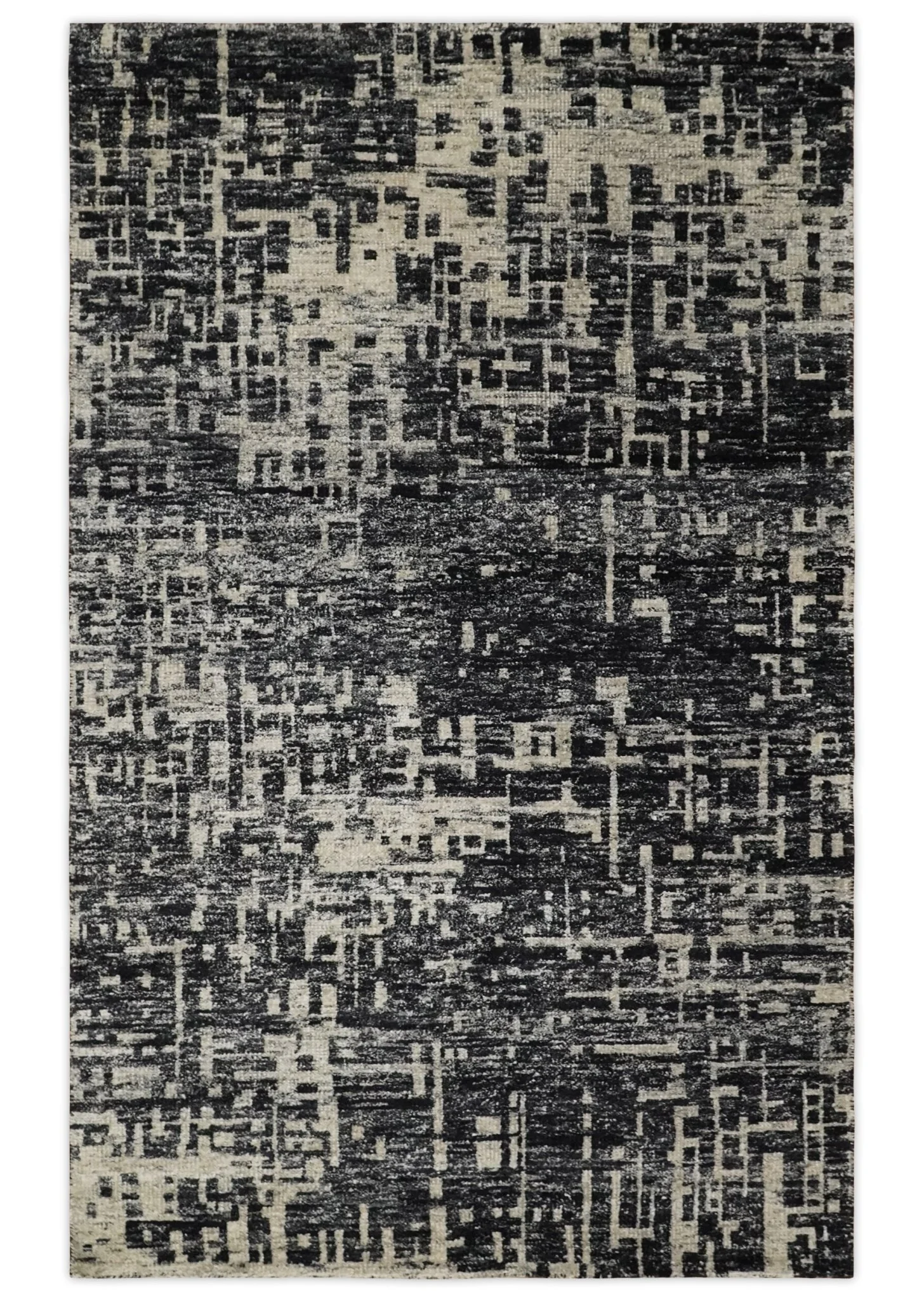 5x8 and 9x12 Hand Knotted Silver, Charcoal and Brown Modern Abstract Contemporary Recycled Silk Area Rug | OP29 - Image 14