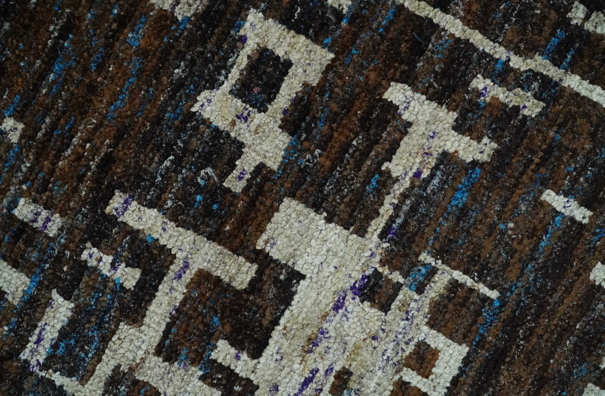 5x8 and 9x12 Hand Knotted Silver, Charcoal and Brown Modern Abstract Contemporary Recycled Silk Area Rug | OP29 - Image 4
