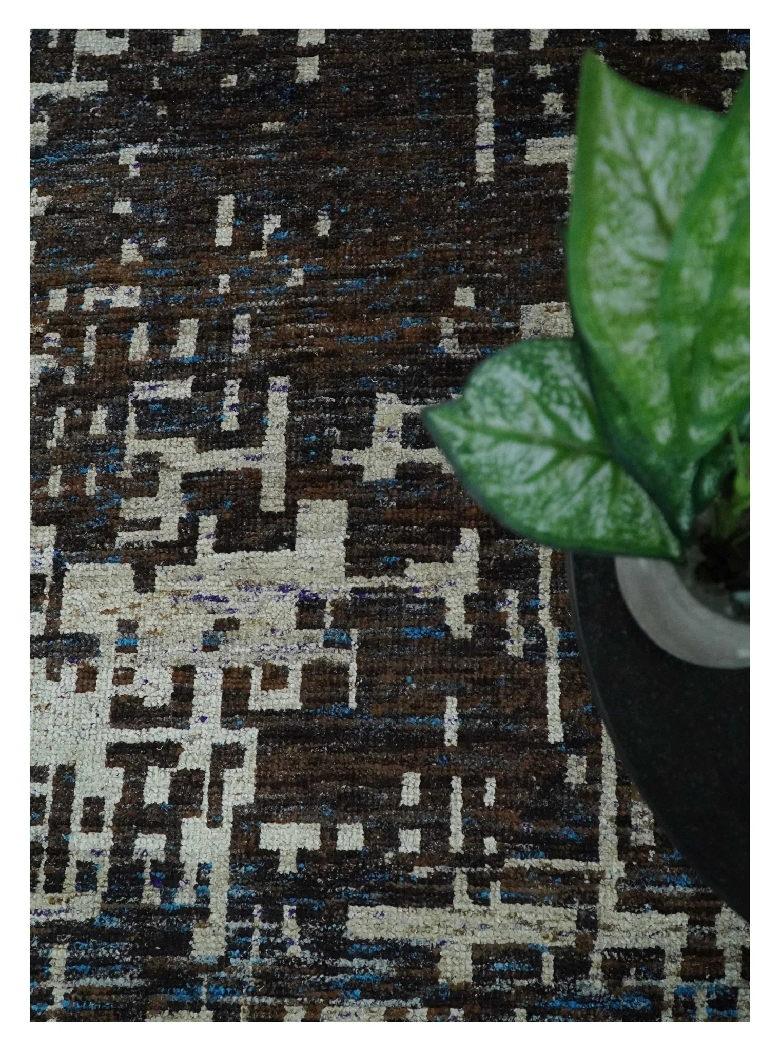 5x8 and 9x12 Hand Knotted Silver, Charcoal and Brown Modern Abstract Contemporary Recycled Silk Area Rug | OP29 - Image 9
