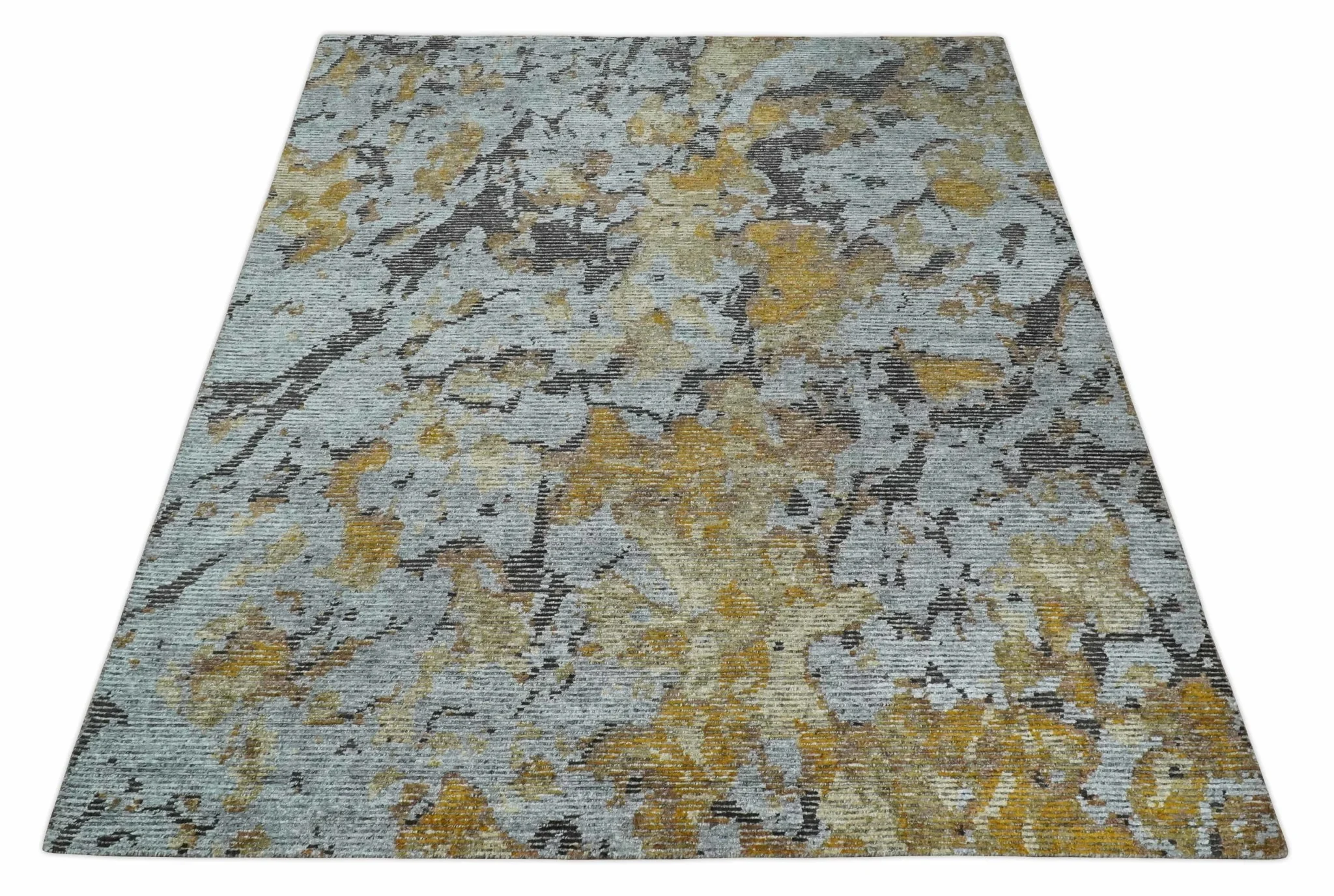 8x10 Silver, Charcoal and Gold Modern Abstract Handmade Wool and Art Silk Area Rug - Image 10