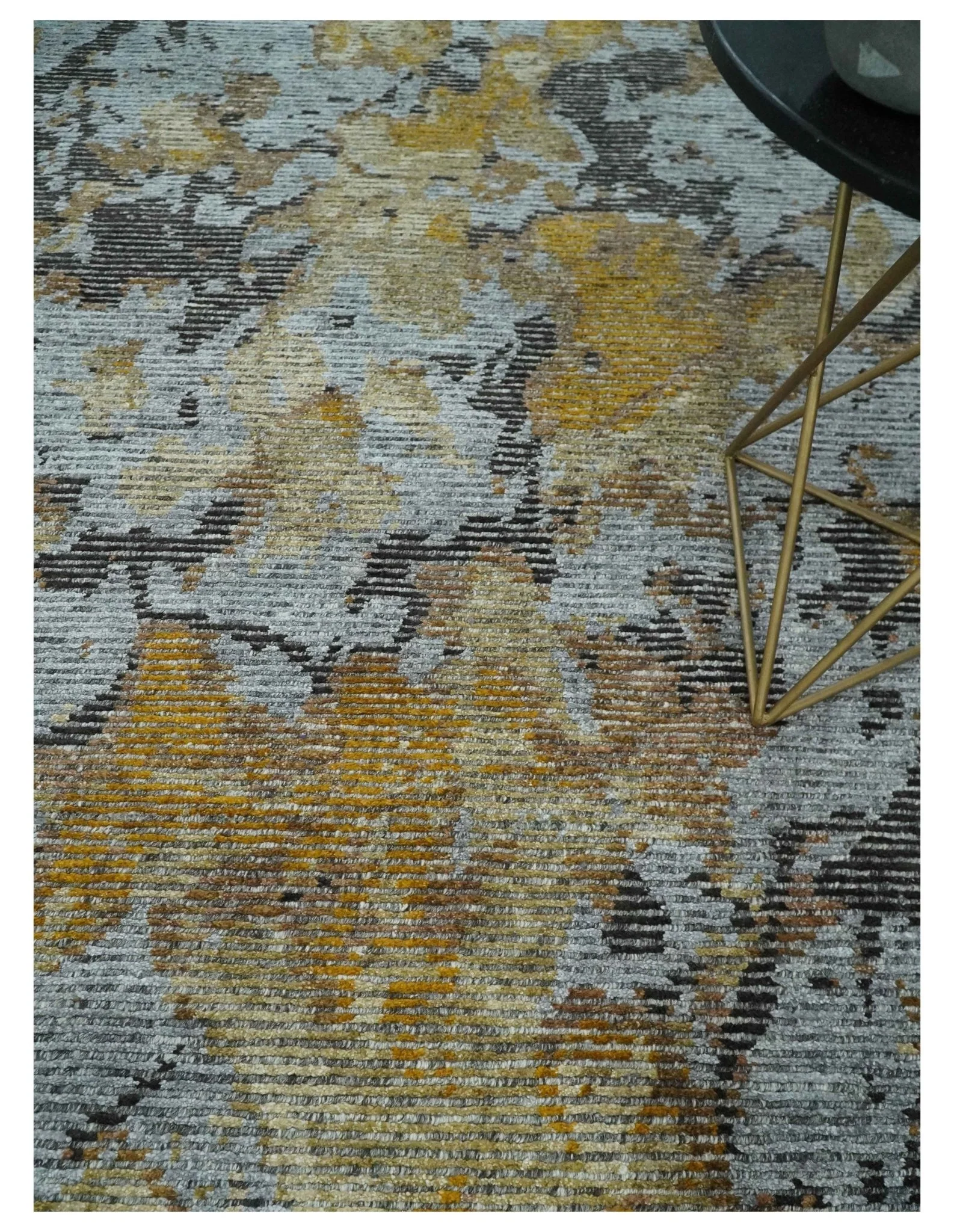 8x10 Silver, Charcoal and Gold Modern Abstract Handmade Wool and Art Silk Area Rug - Image 2