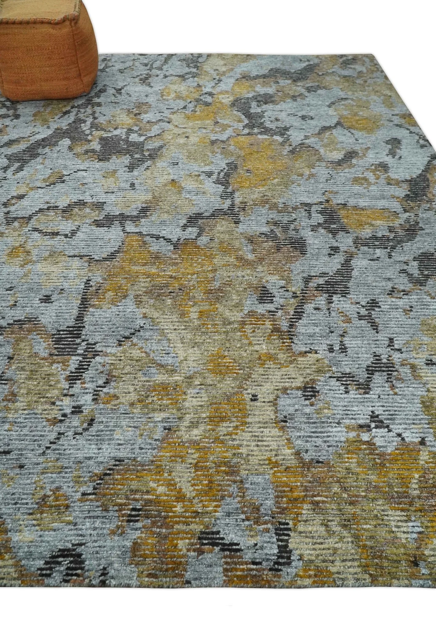 8x10 Silver, Charcoal and Gold Modern Abstract Handmade Wool and Art Silk Area Rug - Image 3