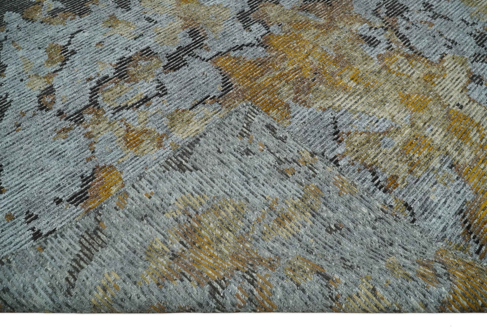 8x10 Silver, Charcoal and Gold Modern Abstract Handmade Wool and Art Silk Area Rug - Image 4