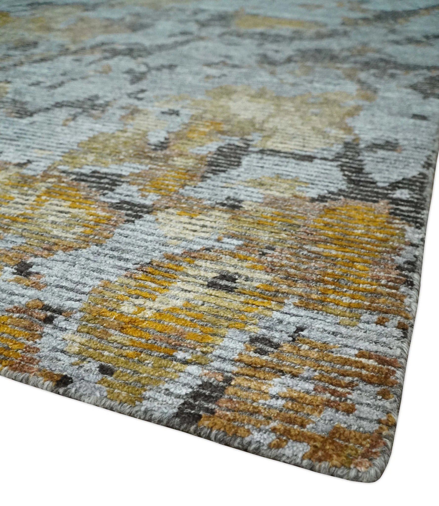8x10 Silver, Charcoal and Gold Modern Abstract Handmade Wool and Art Silk Area Rug - Image 5