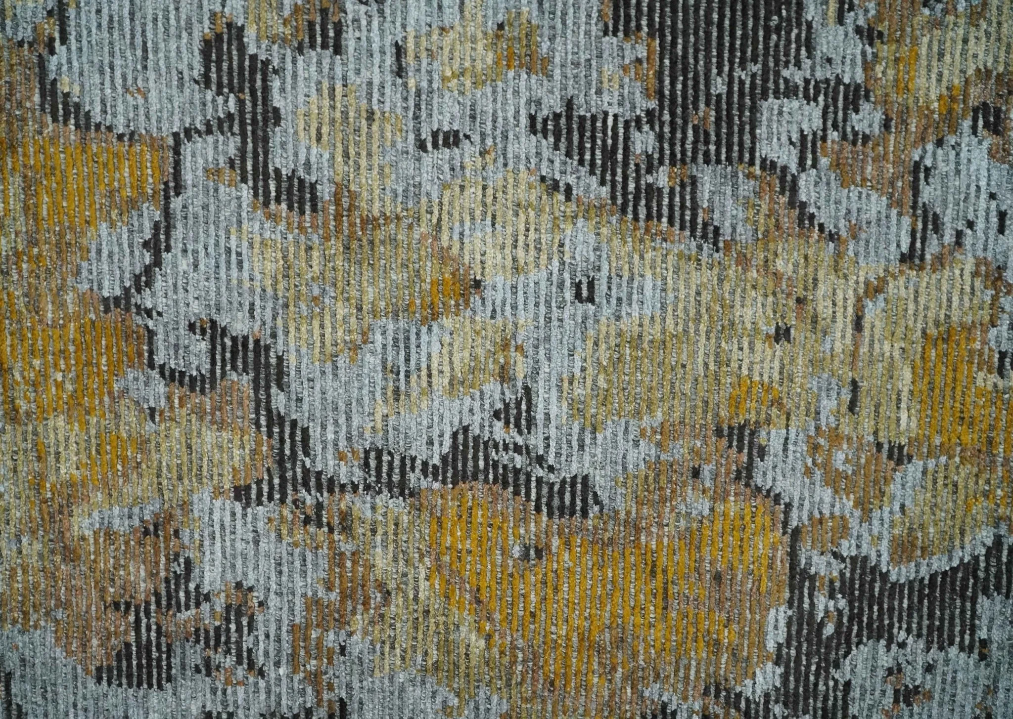 8x10 Silver, Charcoal and Gold Modern Abstract Handmade Wool and Art Silk Area Rug - Image 6
