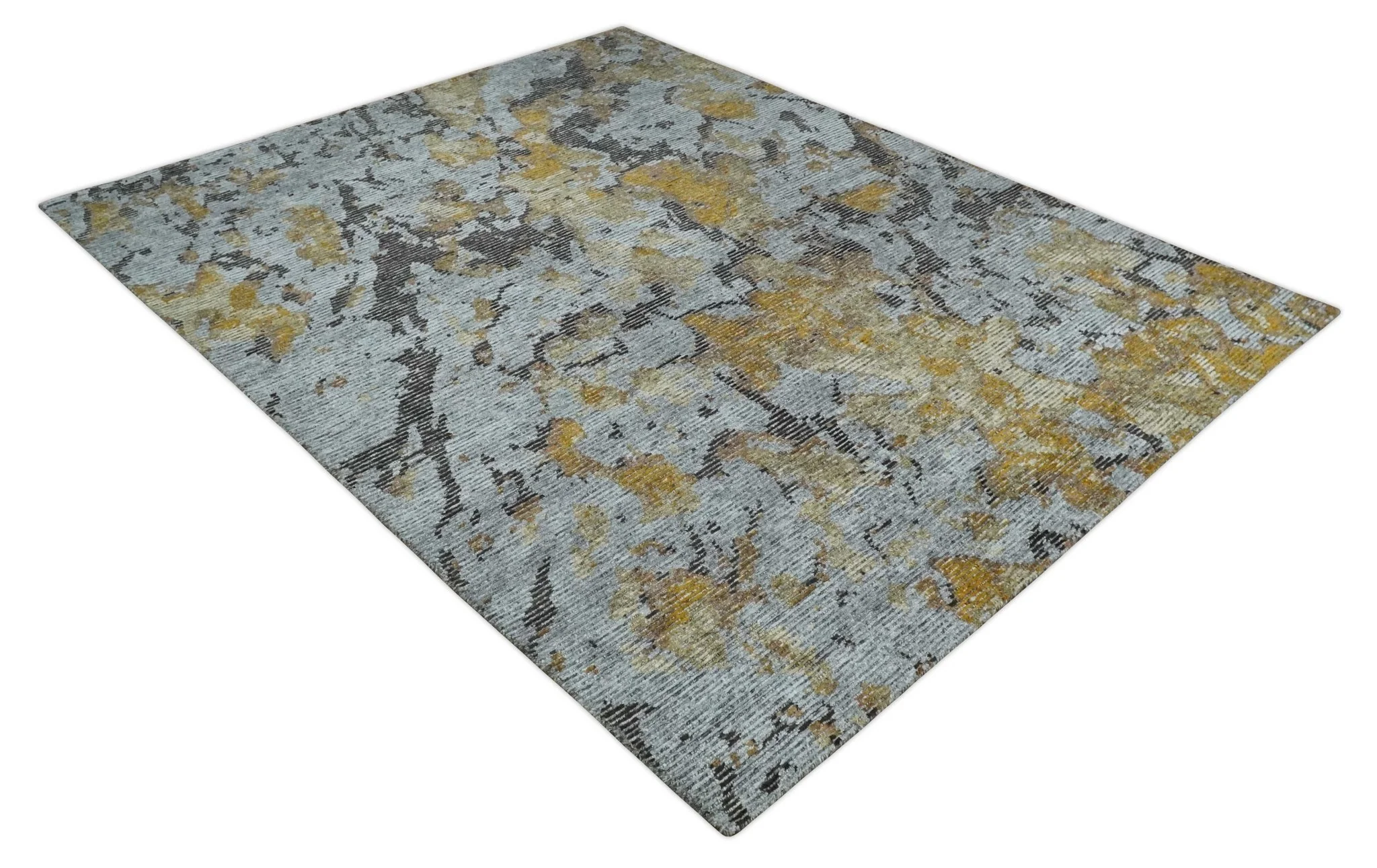 8x10 Silver, Charcoal and Gold Modern Abstract Handmade Wool and Art Silk Area Rug - Image 9