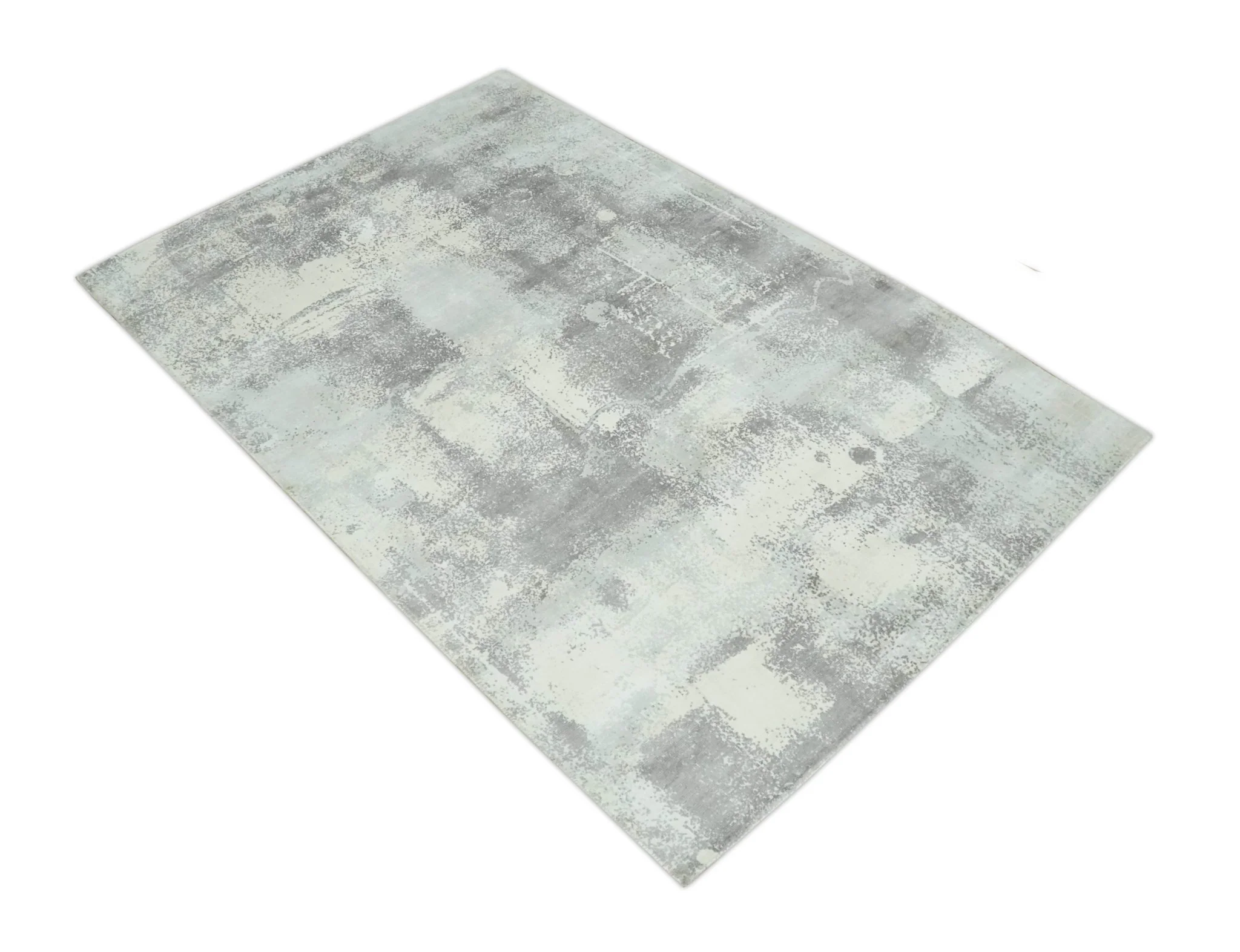 Silver, Charcoal and Ivory Modern Abstract 5x8 Hand loom viscose Area Rug - Image 10