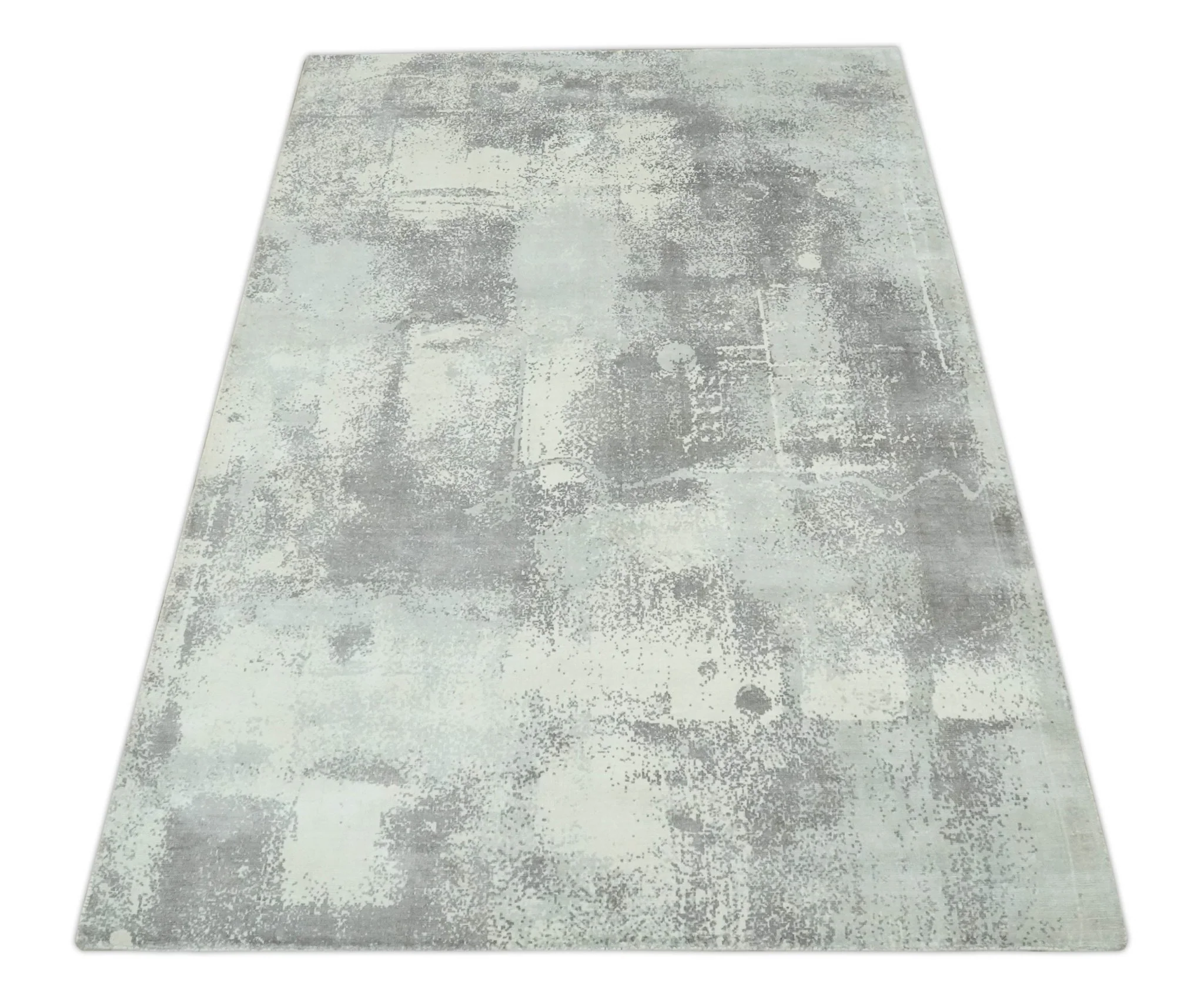 Silver, Charcoal and Ivory Modern Abstract 5x8 Hand loom viscose Area Rug - Image 11