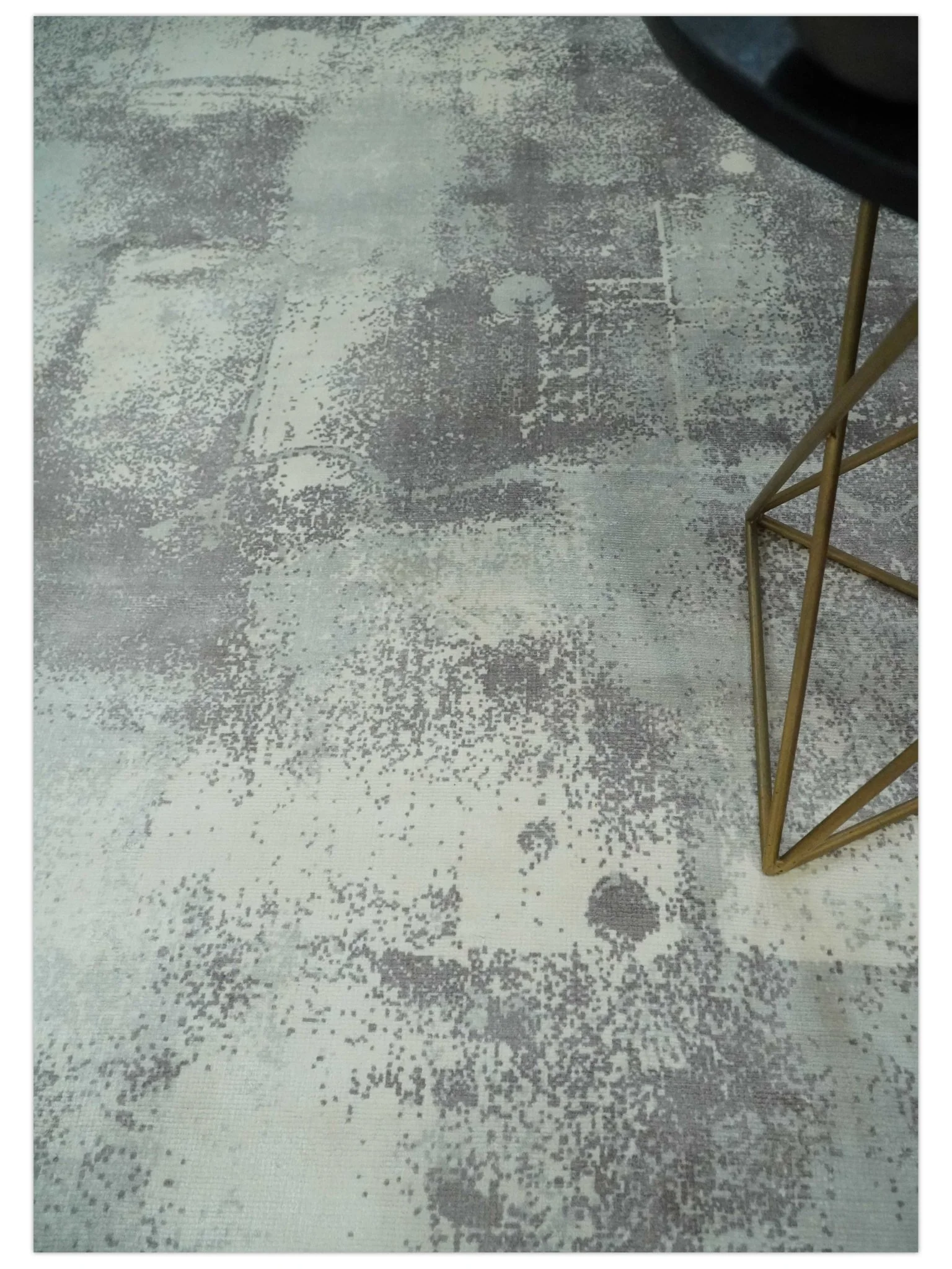 Silver, Charcoal and Ivory Modern Abstract 5x8 Hand loom viscose Area Rug - Image 3