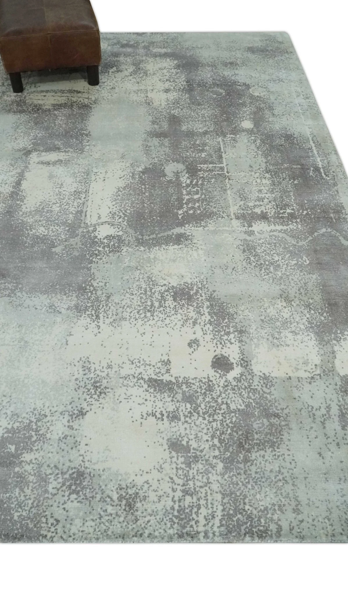 Silver, Charcoal and Ivory Modern Abstract 5x8 Hand loom viscose Area Rug - Image 4