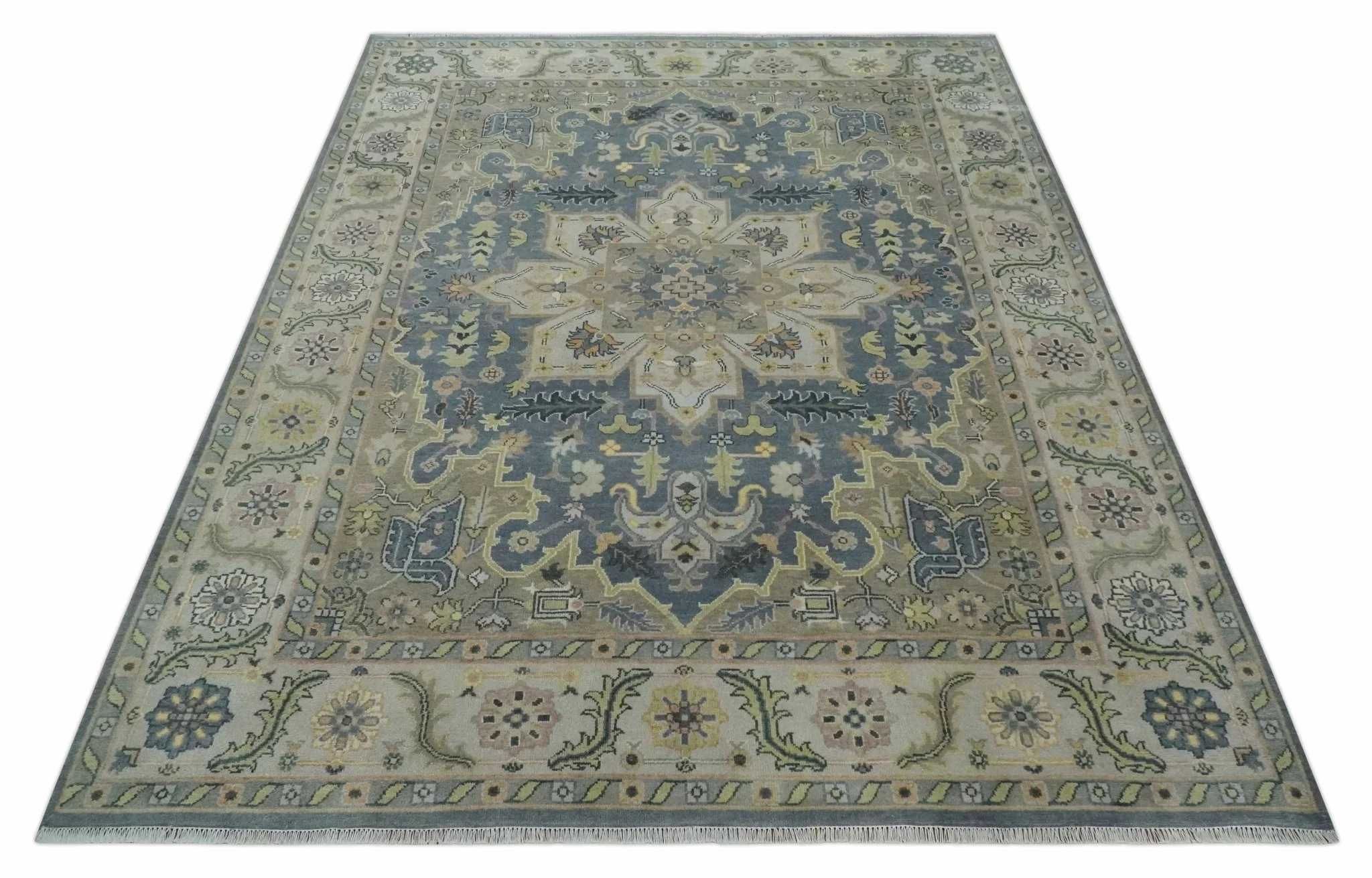 9x12 Hand Knotted Gray, Charcoal and Olive Traditional Wool Rug - Image 10