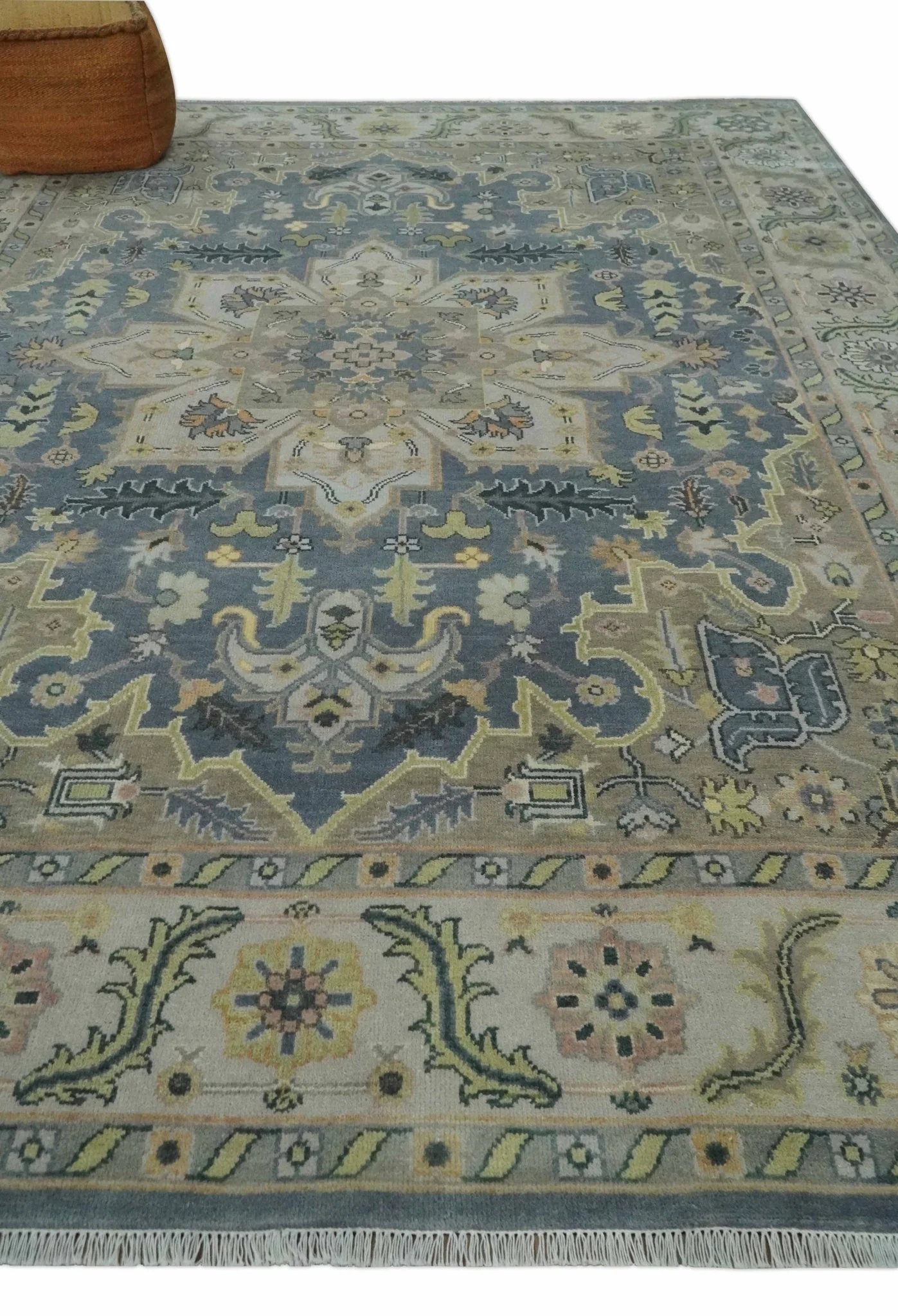 9x12 Hand Knotted Gray, Charcoal and Olive Traditional Wool Rug - Image 3