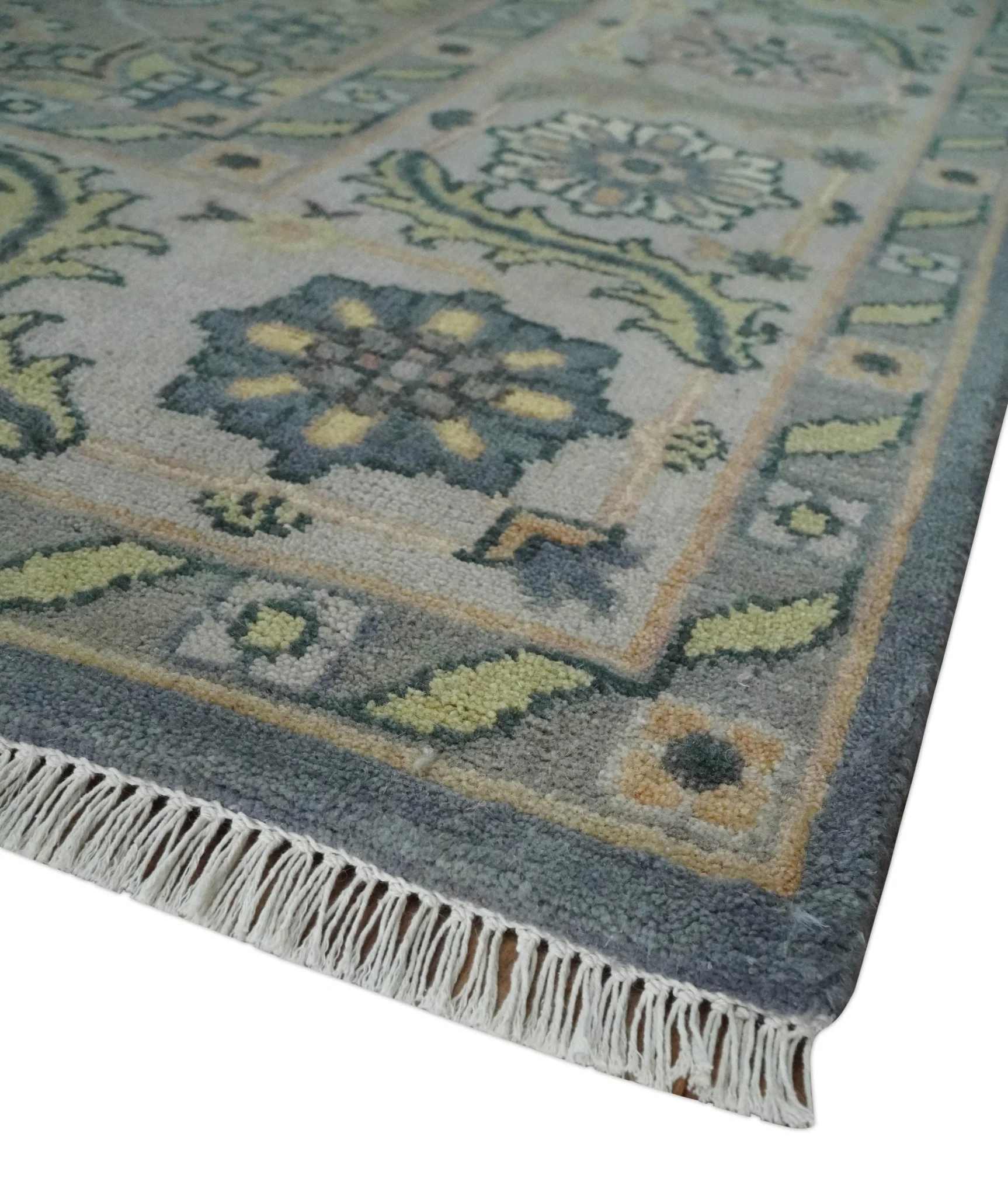 9x12 Hand Knotted Gray, Charcoal and Olive Traditional Wool Rug - Image 5