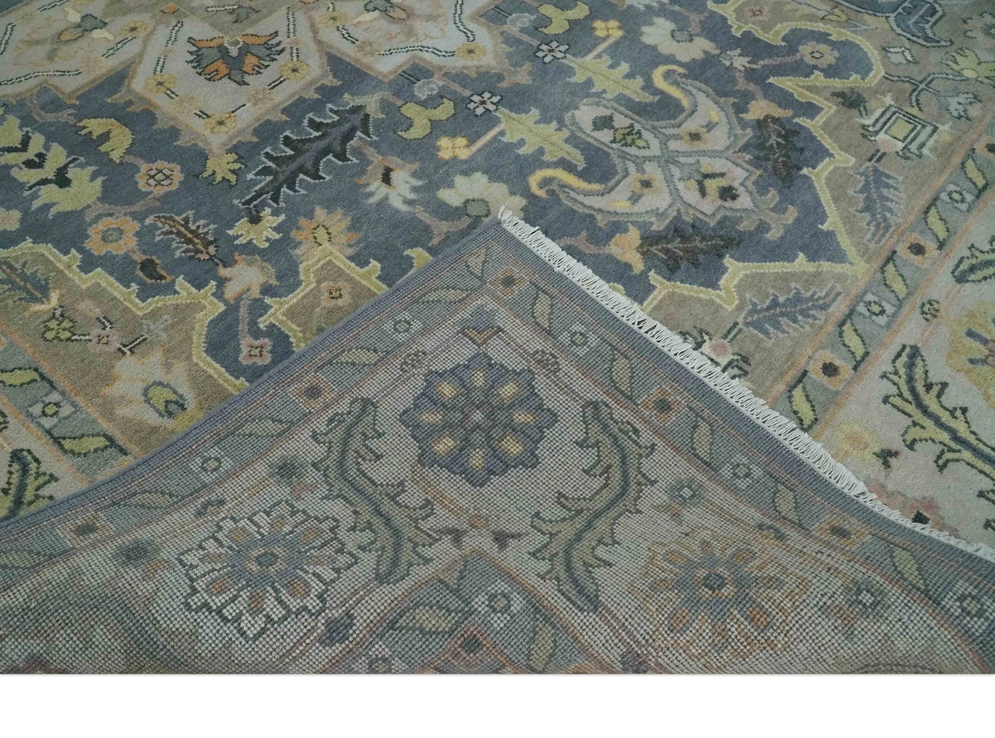 9x12 Hand Knotted Gray, Charcoal and Olive Traditional Wool Rug - Image 6
