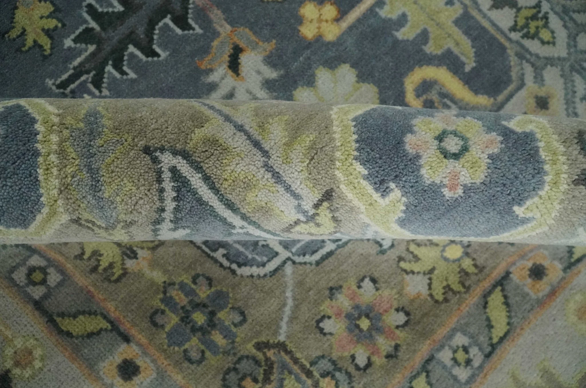 9x12 Hand Knotted Gray, Charcoal and Olive Traditional Wool Rug - Image 7