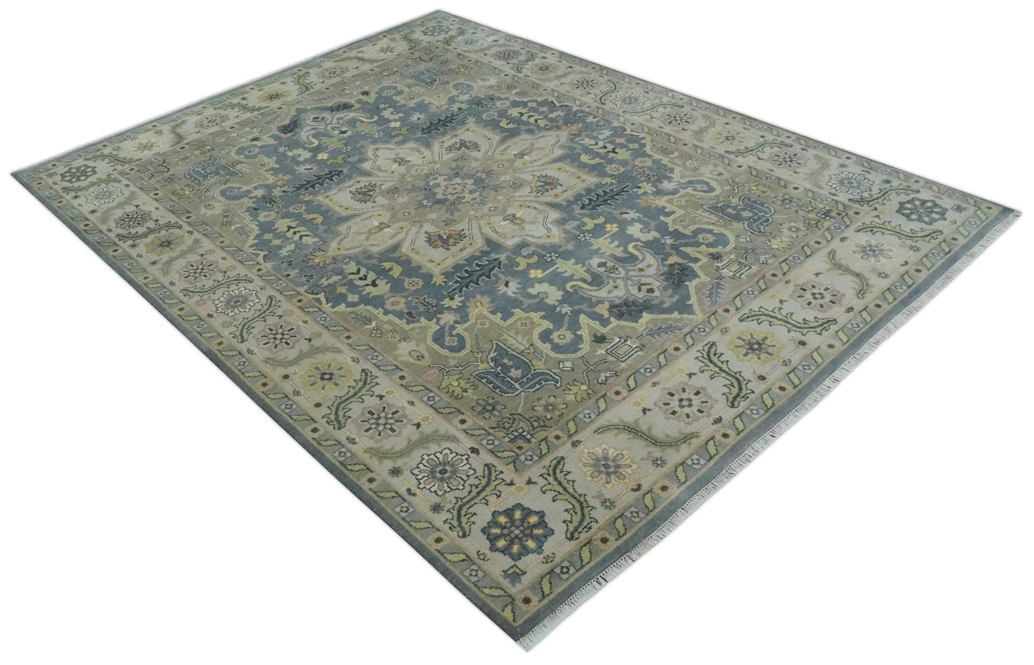 9x12 Hand Knotted Gray, Charcoal and Olive Traditional Wool Rug - Image 9