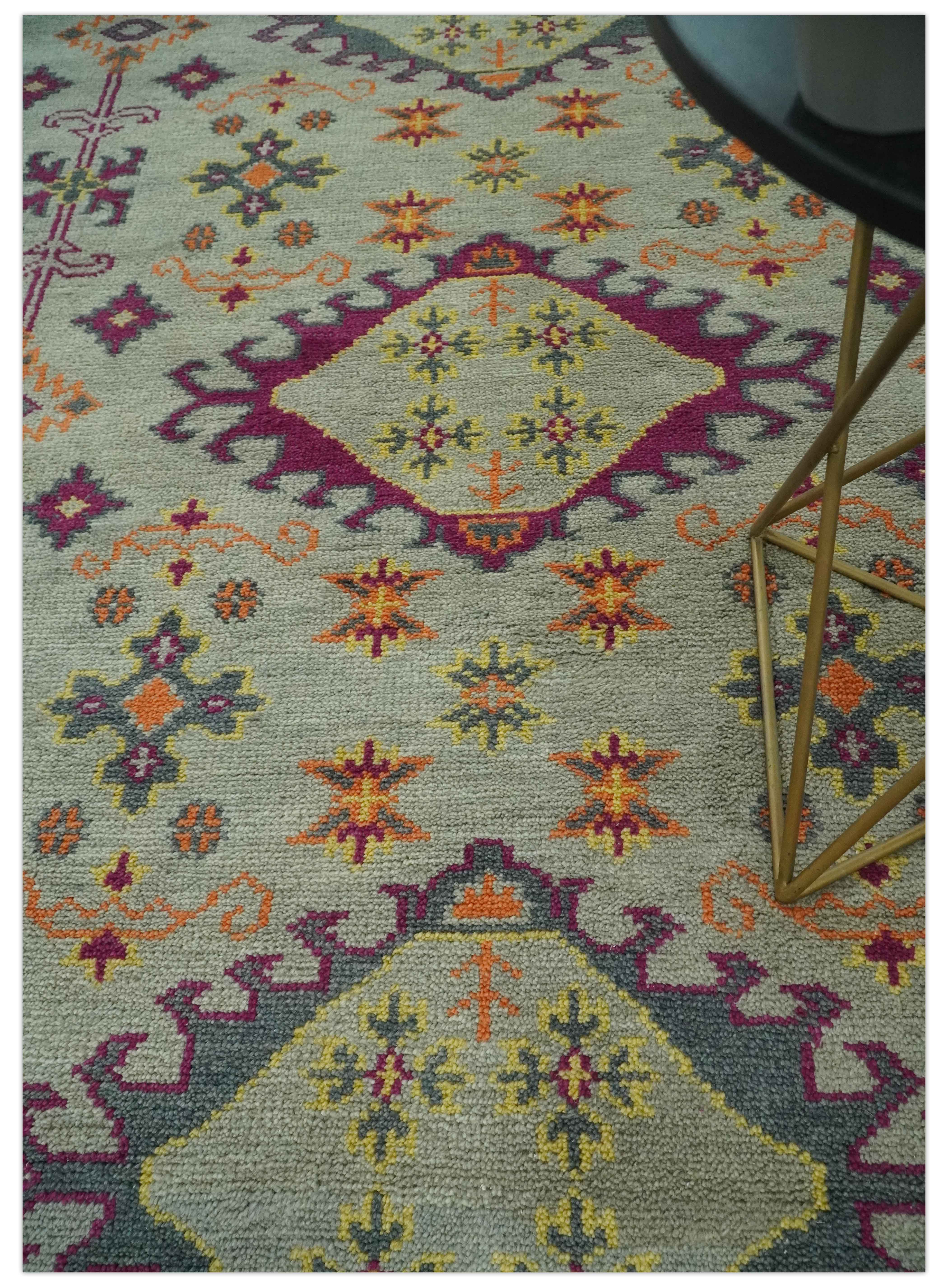 Custom Made Silver, Charcoal and Purple Traditional Oriental Hand Knotted wool Rug - Image 3