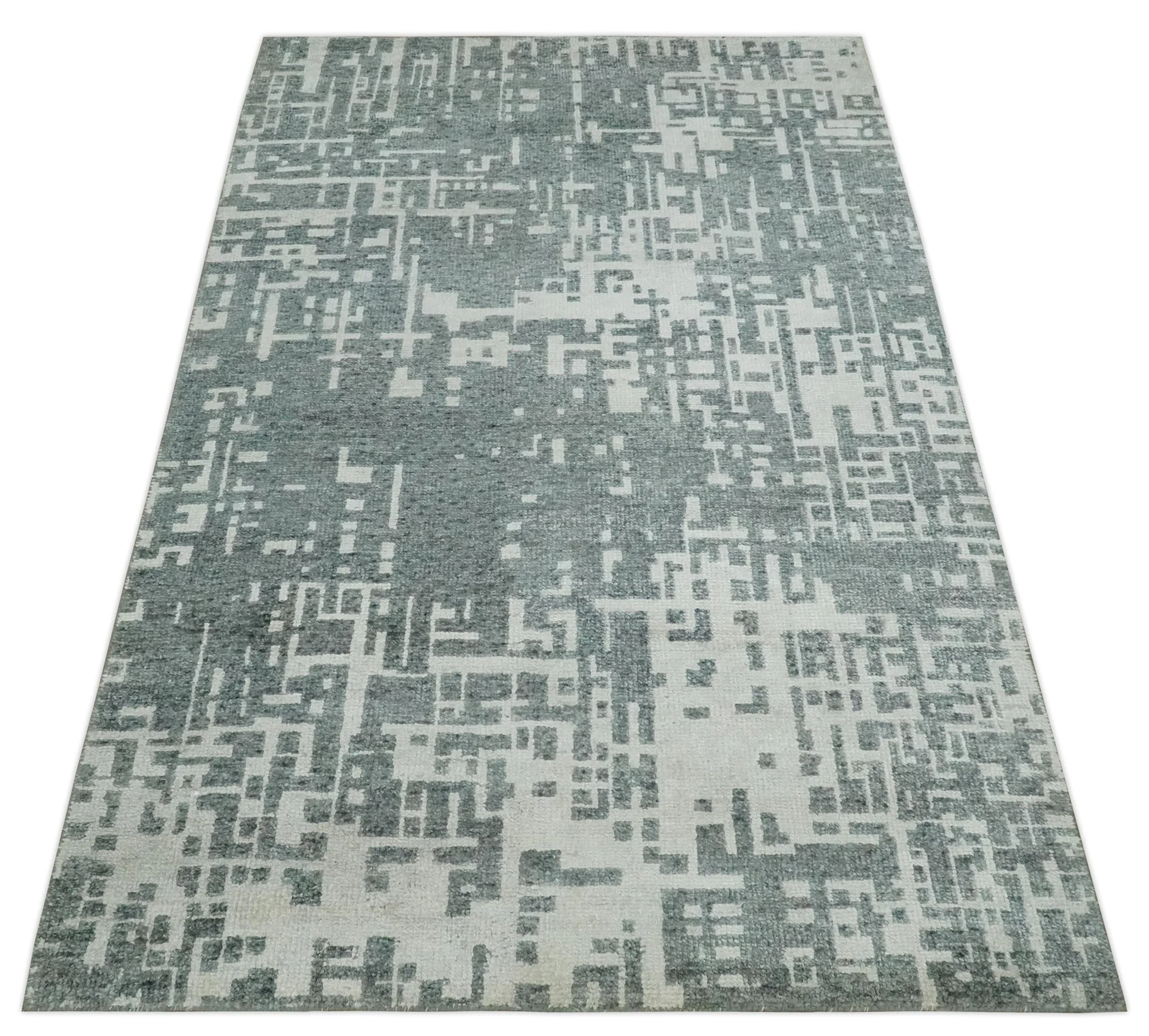 5x8 Hand Knotted Silver, Charcoal and Ivory Modern Abstract Contemporary Recycled Silk Area Rug - Image 10