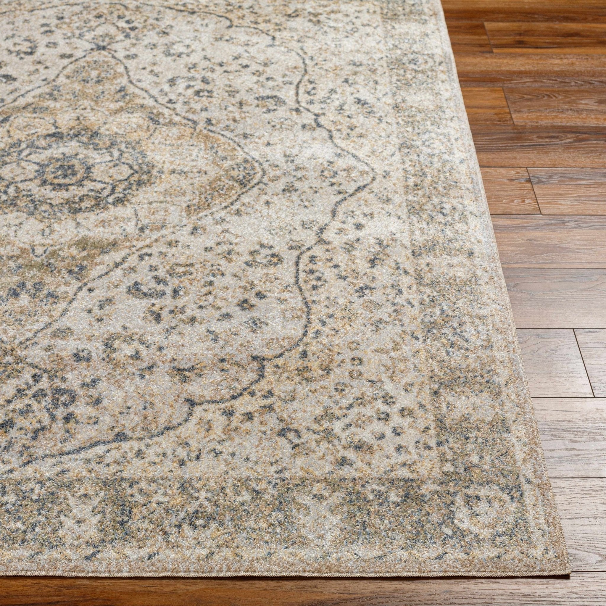 Traditional Heriz Medallion Design Silver, Gold and Charcoal Washable Area Rug - Image 11