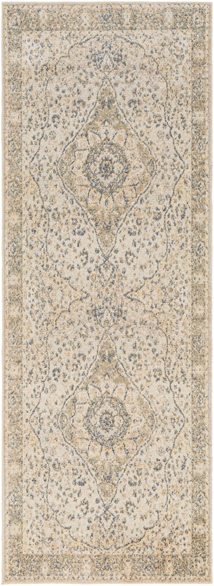 Traditional Heriz Medallion Design Silver, Gold and Charcoal Washable Area Rug - Image 12