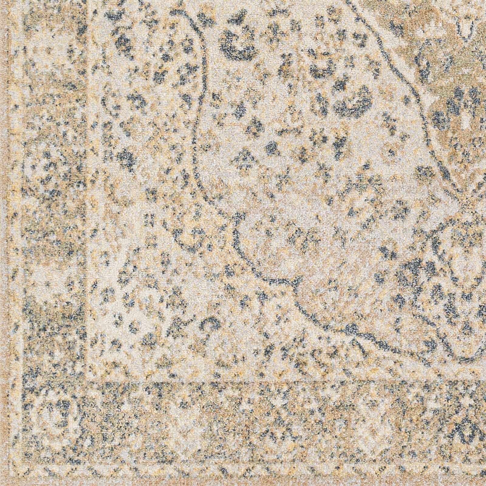 Traditional Heriz Medallion Design Silver, Gold and Charcoal Washable Area Rug - Image 7