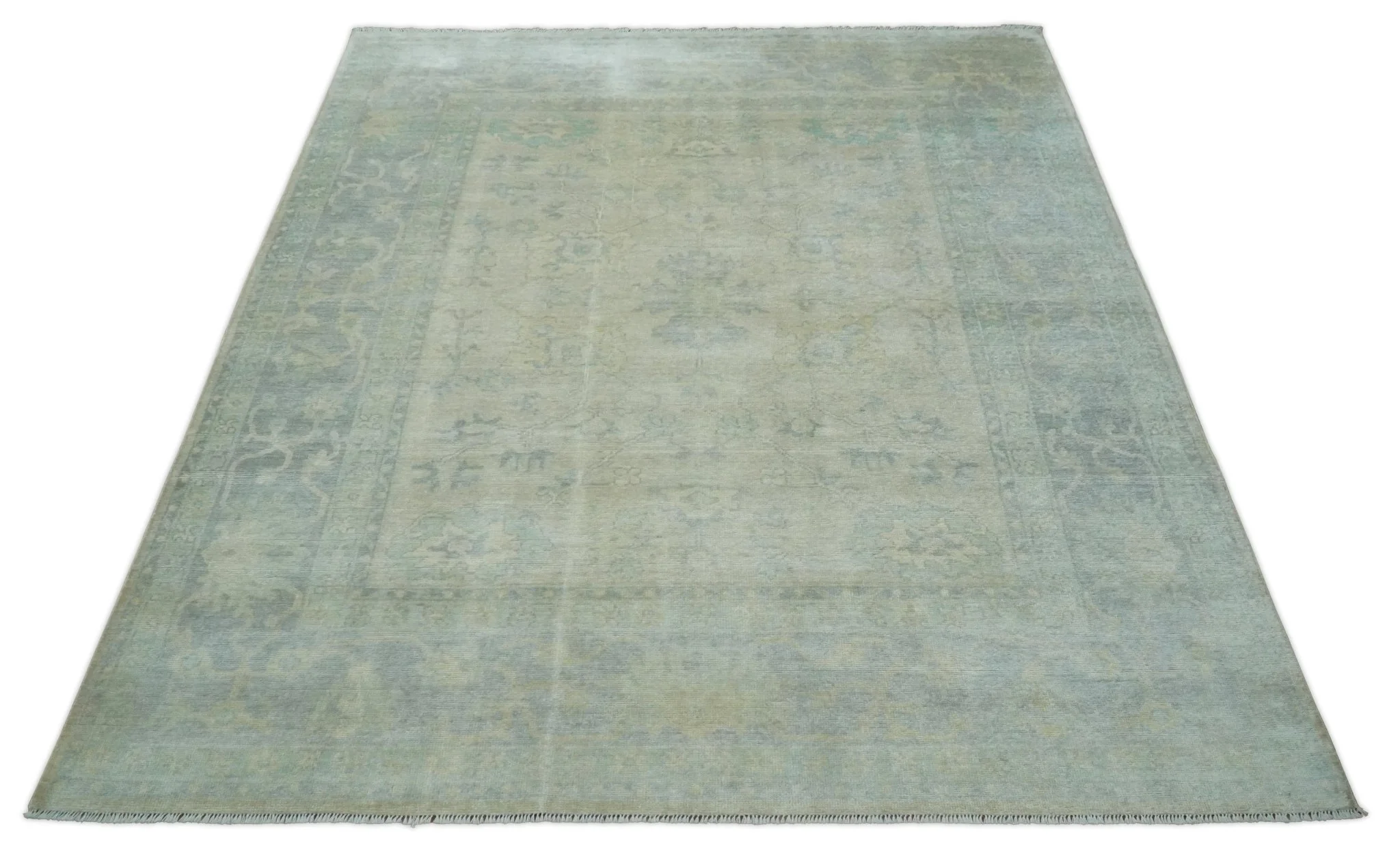 Antique Finish Silver, Gray and Charcoal Hand Knotted Oriental Oushak 8x10 wool Area Rug - Image 10