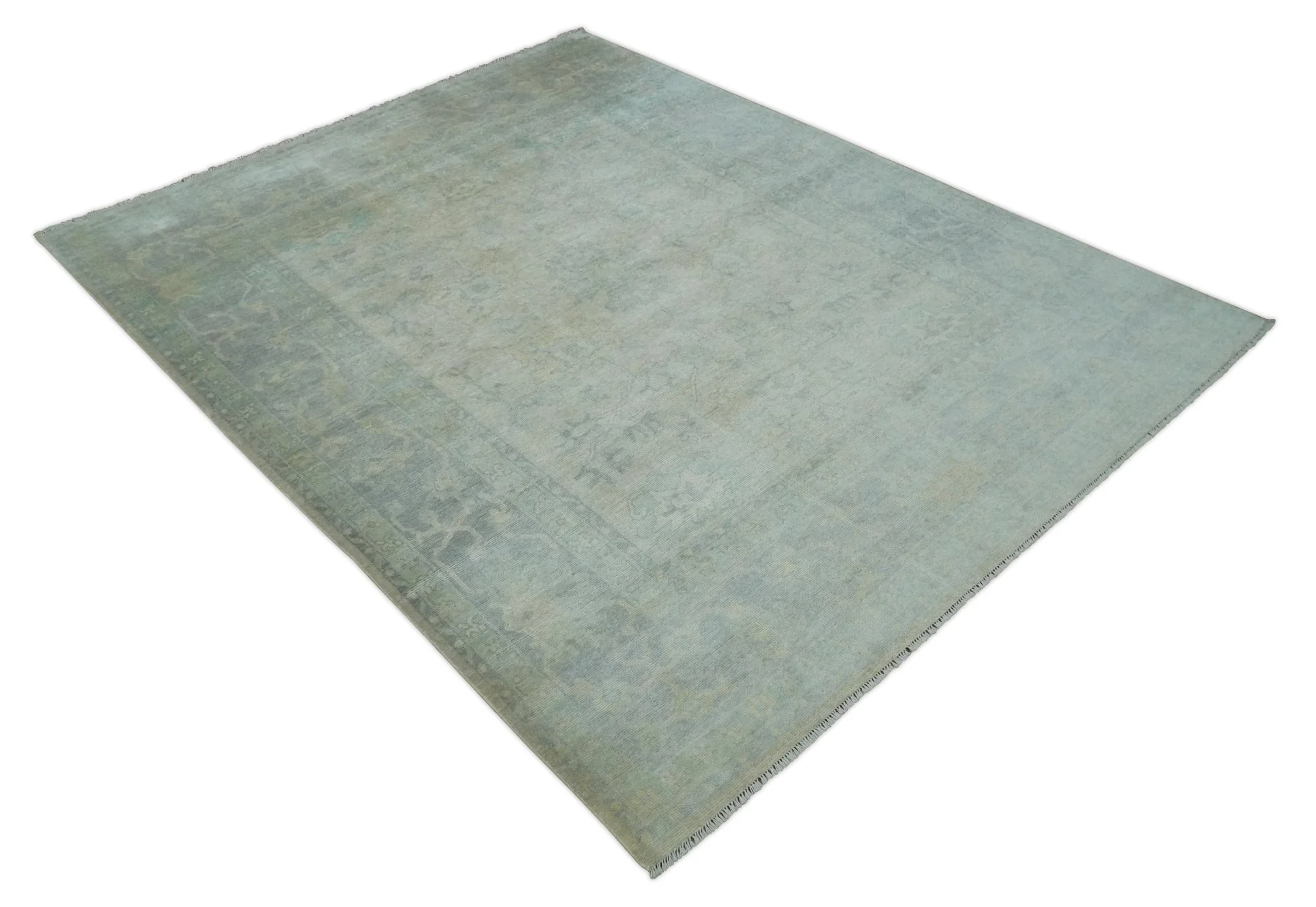 Antique Finish Silver, Gray and Charcoal Hand Knotted Oriental Oushak 8x10 wool Area Rug - Image 9