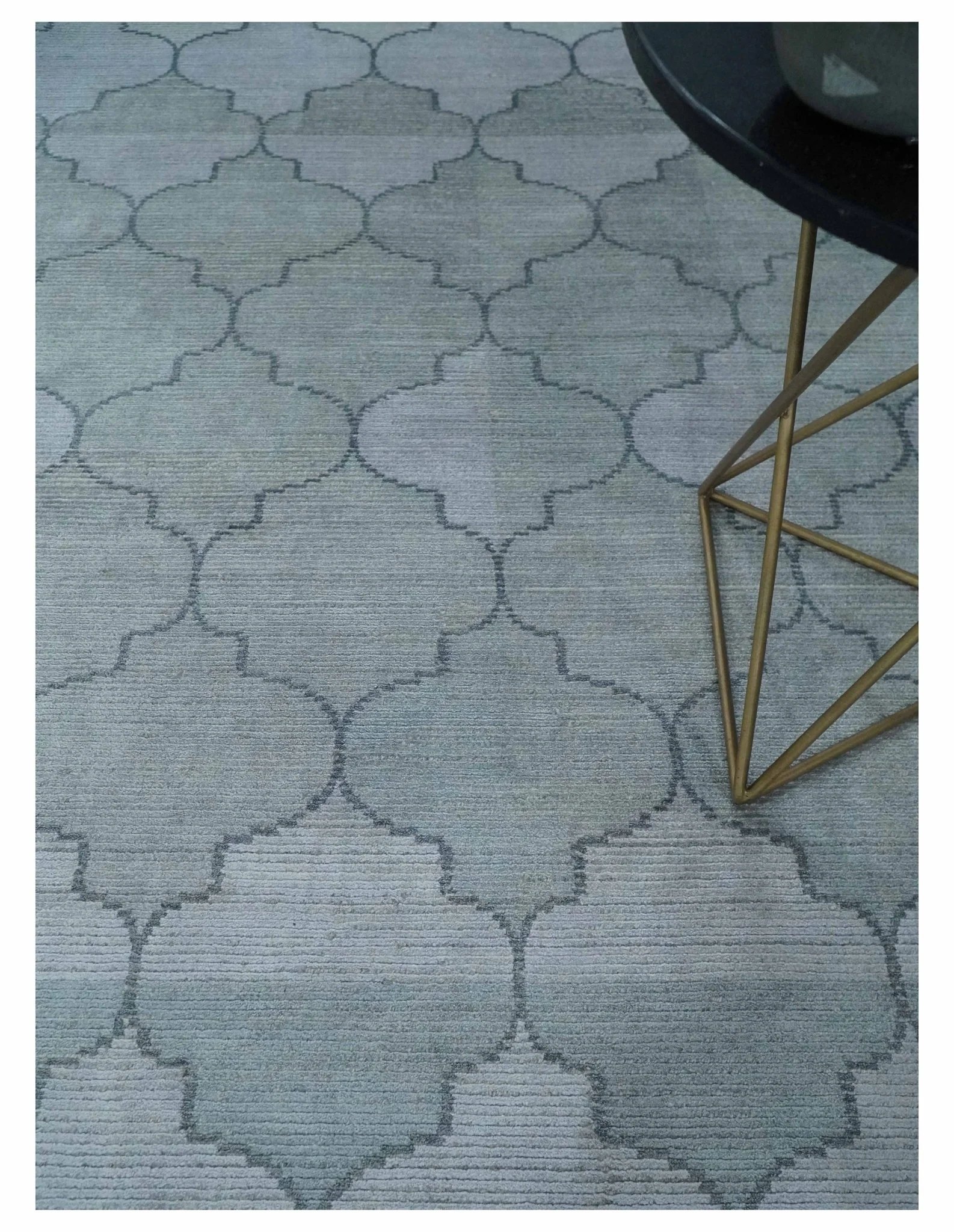 Fine Hand Loomed 8x10 Silver, Gray and Charcoal Modern Geometric Trellis Art Silk Area Rug - Image 2