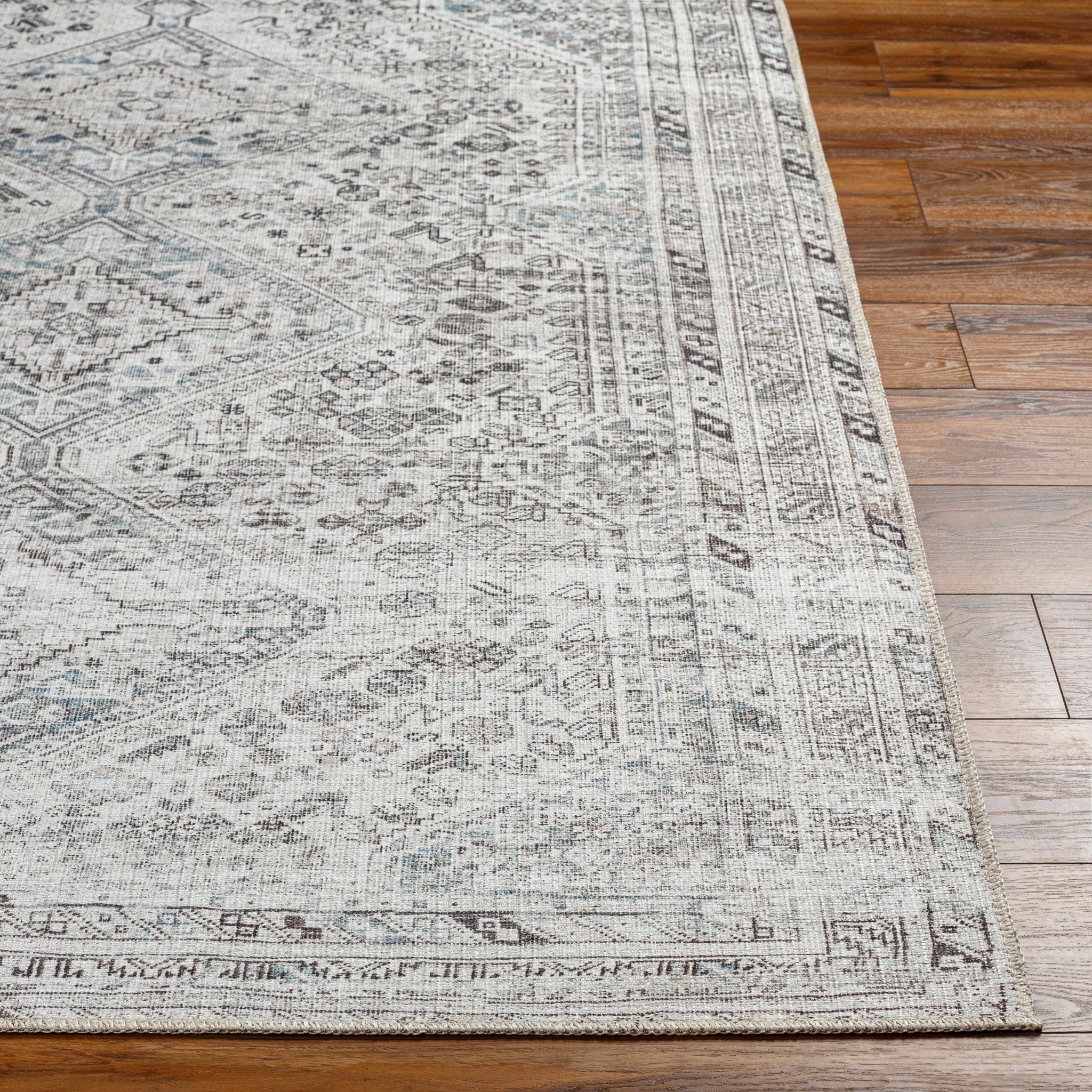 Silver, Gray and Charcoal Machine Woven Traditional Washable Turkish Rug - Image 3