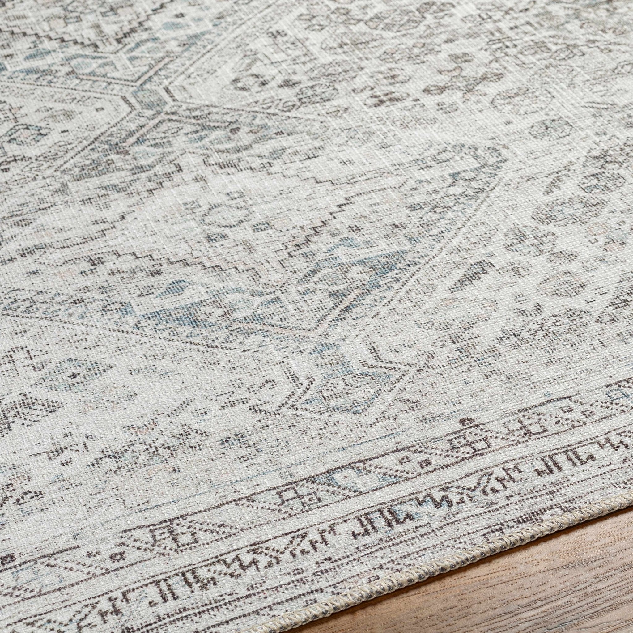 Silver, Gray and Charcoal Machine Woven Traditional Washable Turkish Rug - Image 4