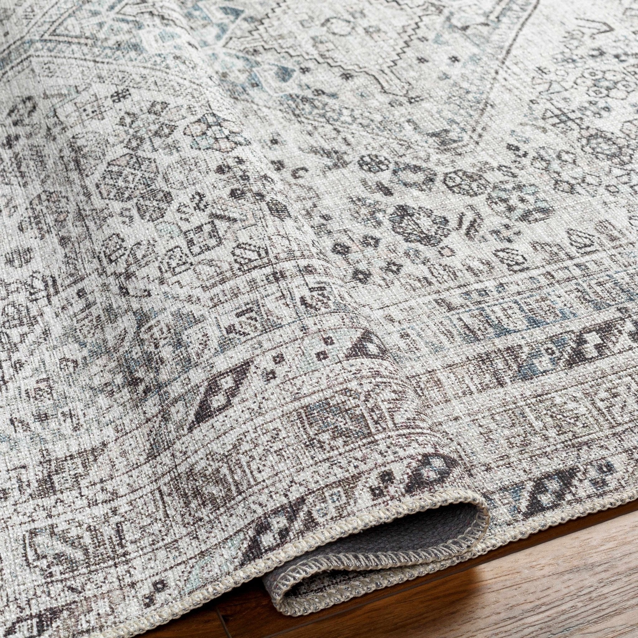 Silver, Gray and Charcoal Machine Woven Traditional Washable Turkish Rug - Image 6