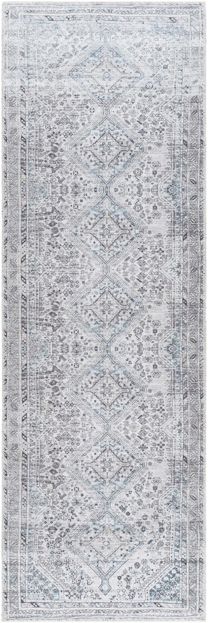 Silver, Gray and Charcoal Machine Woven Traditional Washable Turkish Rug - Image 8