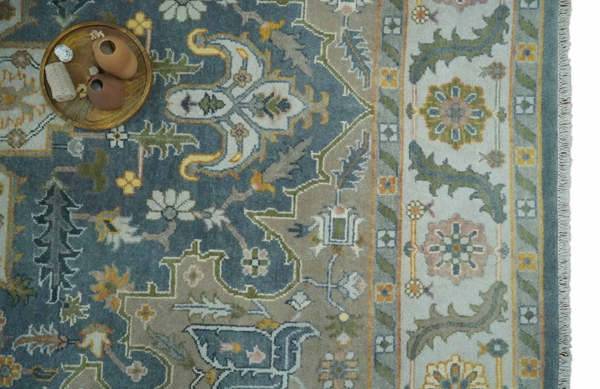 Silver, Teal and Taupe Hand knotted Traditional Heriz Serapi 9x12 Wool Area Rug - Image 12