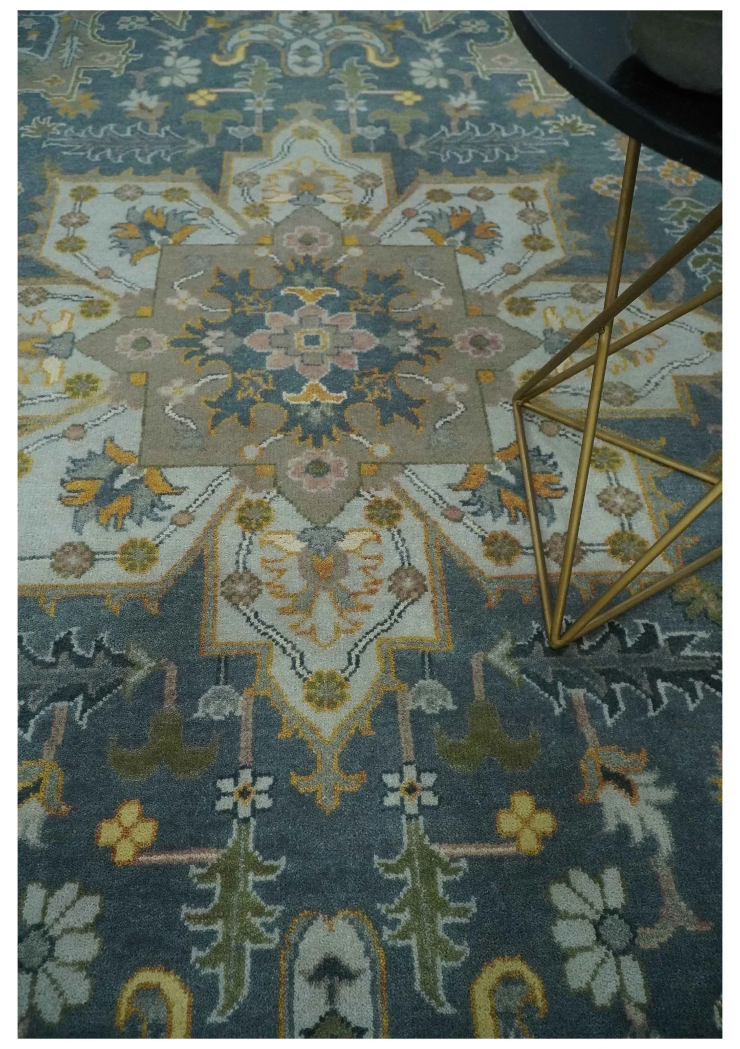 Silver, Teal and Taupe Hand knotted Traditional Heriz Serapi 9x12 Wool Area Rug - Image 2