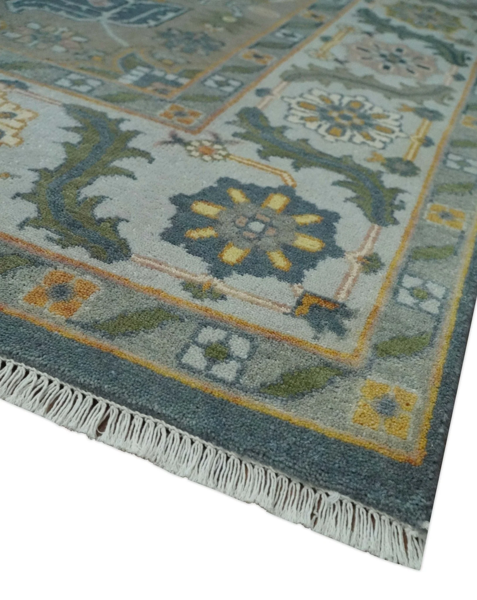 Silver, Teal and Taupe Hand knotted Traditional Heriz Serapi 9x12 Wool Area Rug - Image 5