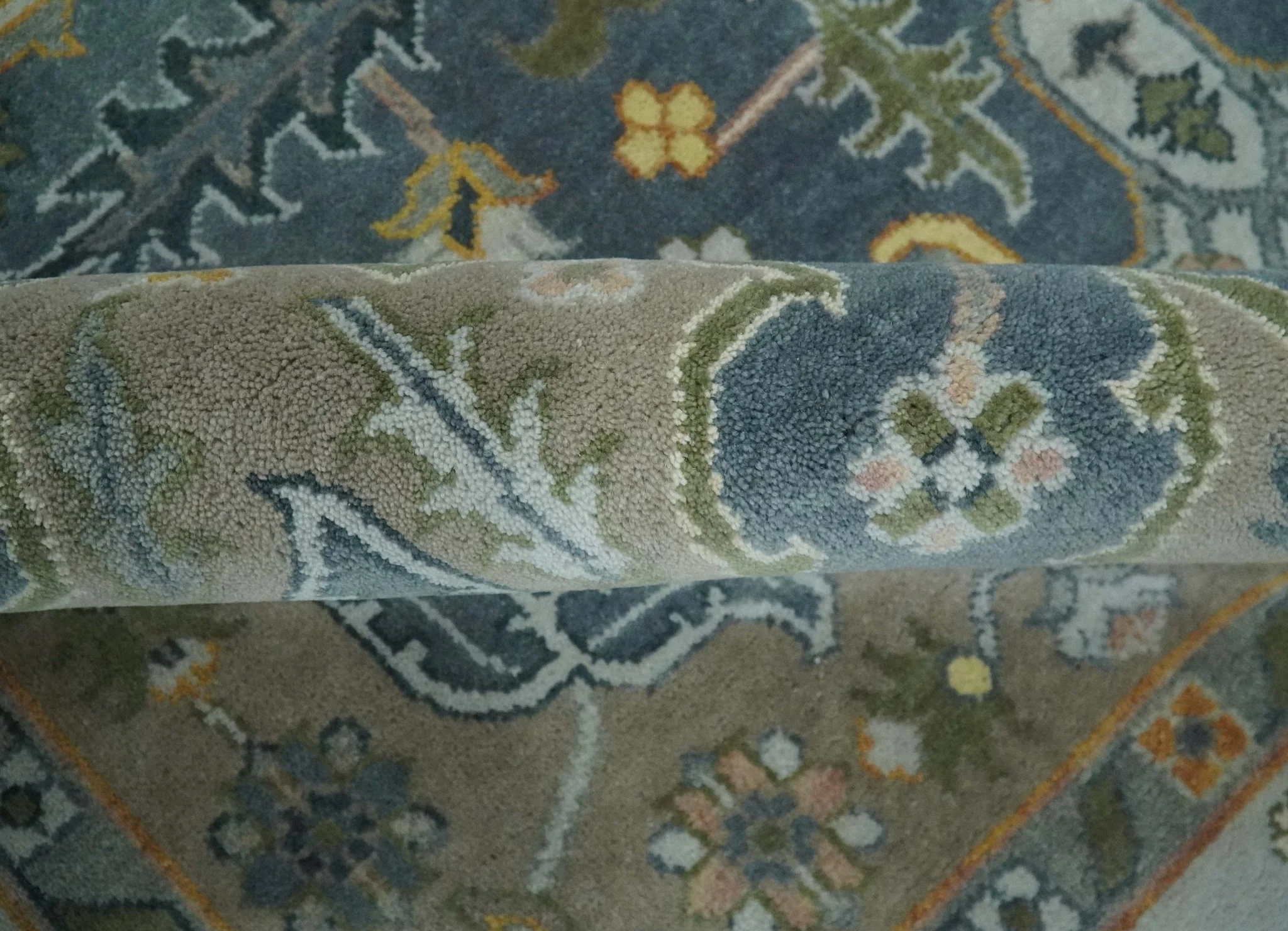 Silver, Teal and Taupe Hand knotted Traditional Heriz Serapi 9x12 Wool Area Rug - Image 6